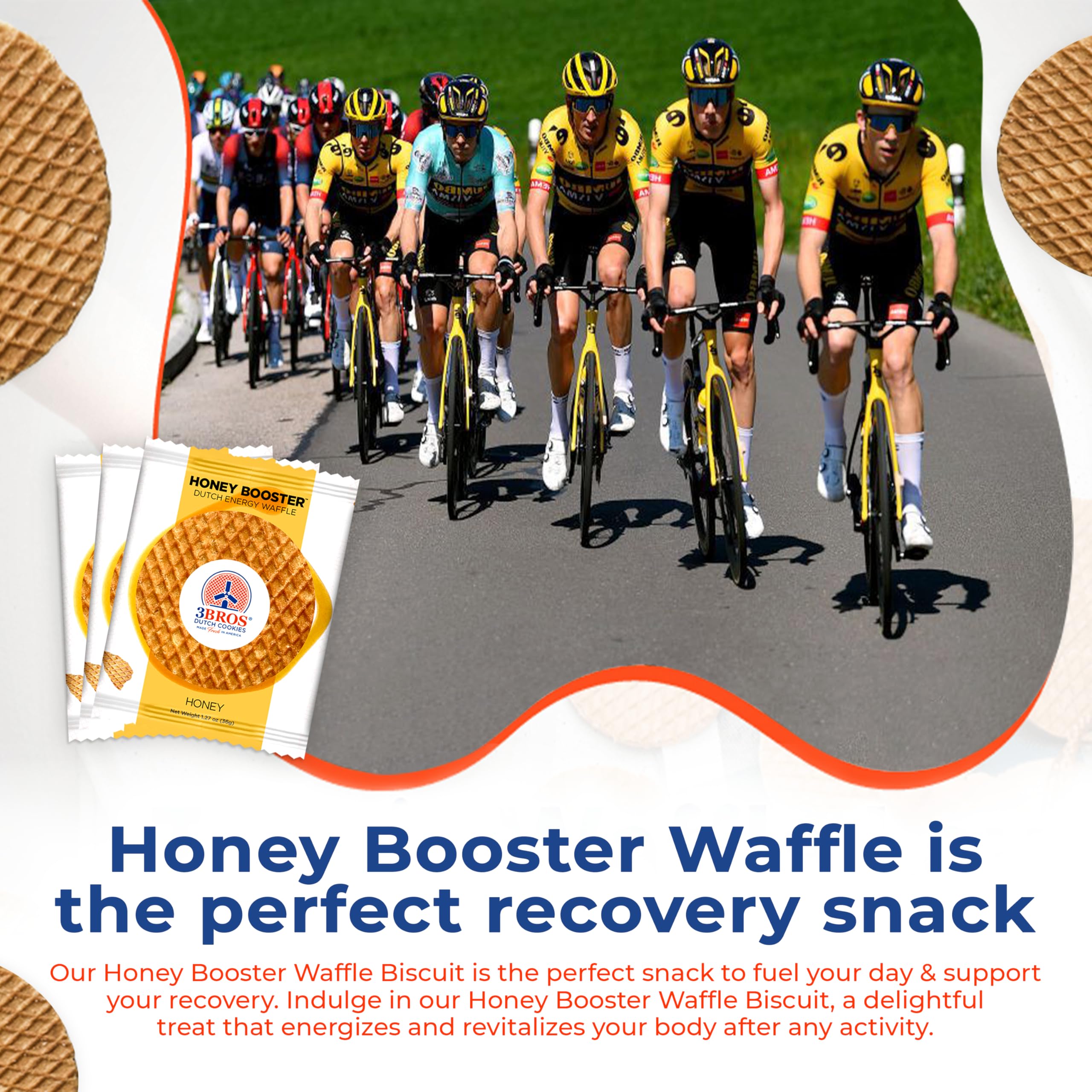 Original Dutch Honey Energy Waffles - Individually Wrapped Stroopwafels - Box of 20 - Perfect for Hiking & Office Snacks