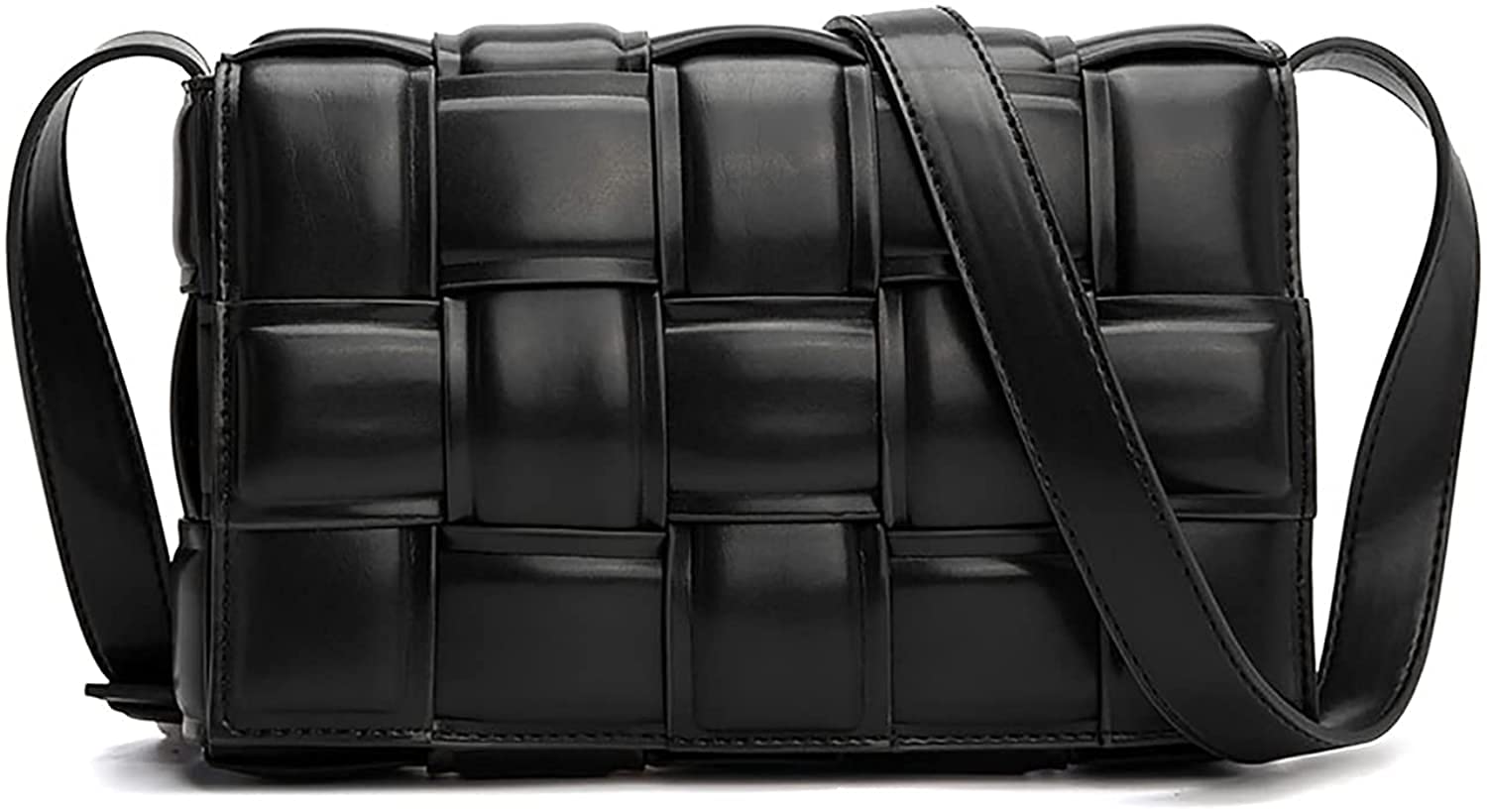 ECOATUP Women's Woven Crossbody Purse - Small Faux Leather Shoulder Bag, Stylish Messenger Clutch Square Handbag (Black) | Perfect for Work, Travel & Everyday Use