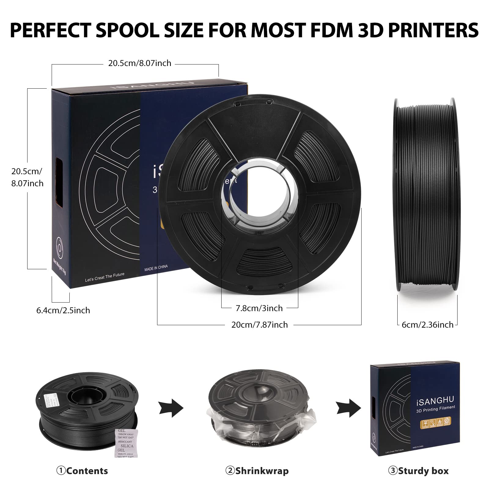 Premium 1.75mm Carbon Fiber ABS Filament - High Strength & Lightweight 3D Printing Material, 1kg (2.2lbs) Spool for Professional 3D Printers - Ideal for Automotive Parts, Drone Components & Industrial Prototypes