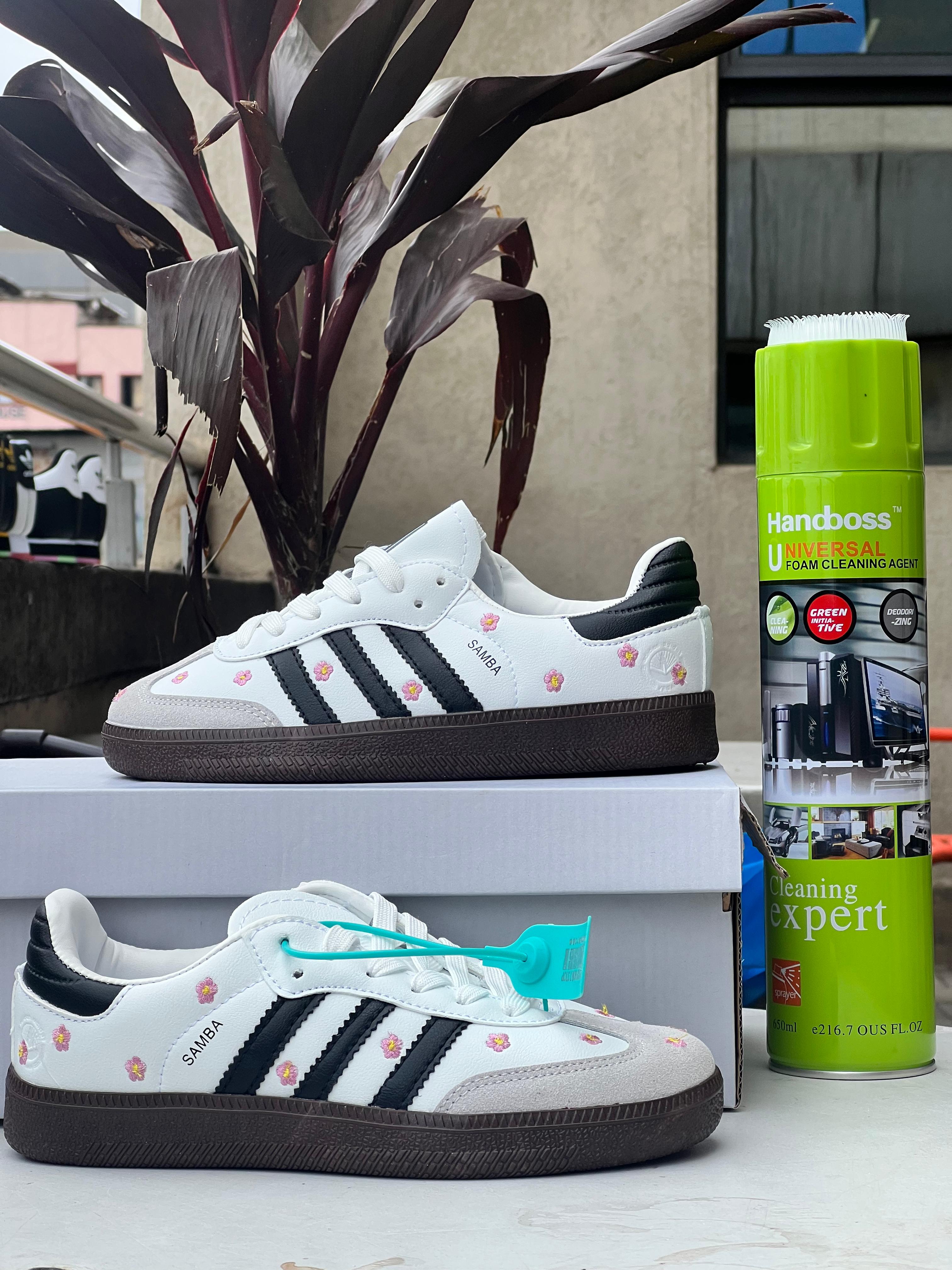 Adidas Samba White Black Sneakers with Pink Floral Design - Stylish & Comfortable Shoes for Women, Casual Wear, Running & Gym Workouts