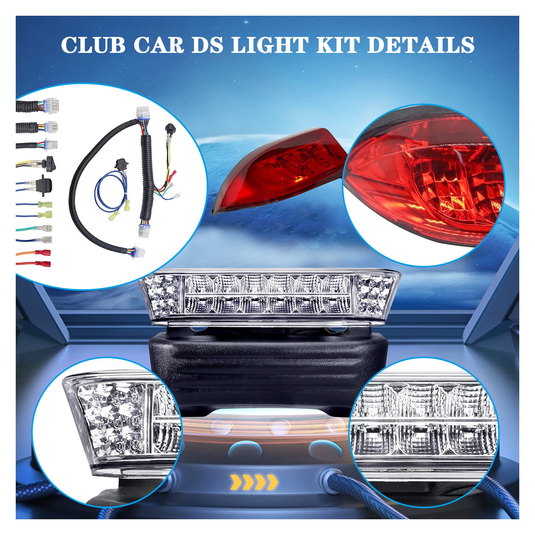 **Club Car Precedent 2004-Up Golf Cart LED Light Kit - Bright LED Headlights & Taillights for Night Driving & Safety - Perfect for Golf Courses, Campuses & Neighborhoods**
