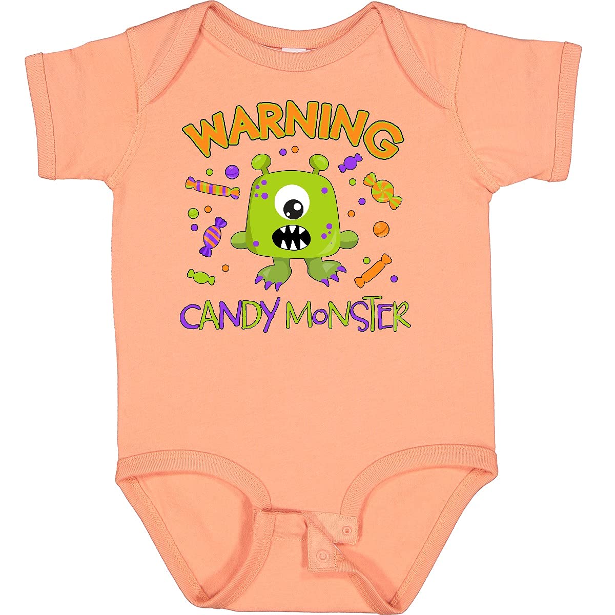 Inktastic Warning Candy Monster & Cute Green Monster Baby Bodysuit - Soft Cotton Infant Onesie for Halloween, Birthday Parties & Funny Photo Shoots