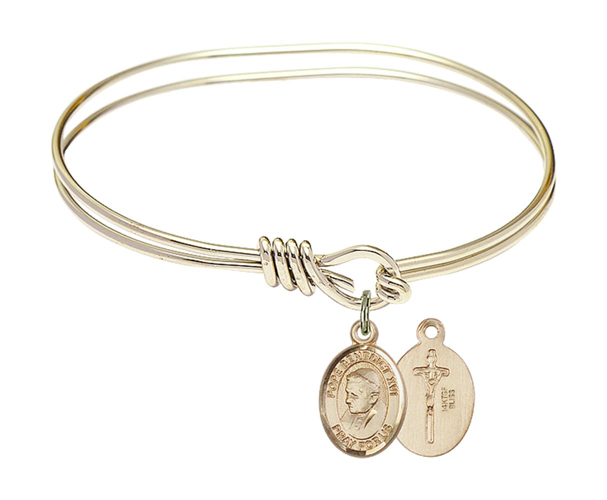 5 3/4 Inch Oval Eye Hook Bangle Bracelet with Pope Emeritus Benedict XVI Charm - Elegant Religious Jewelry for Church, Weddings & Special Occasions