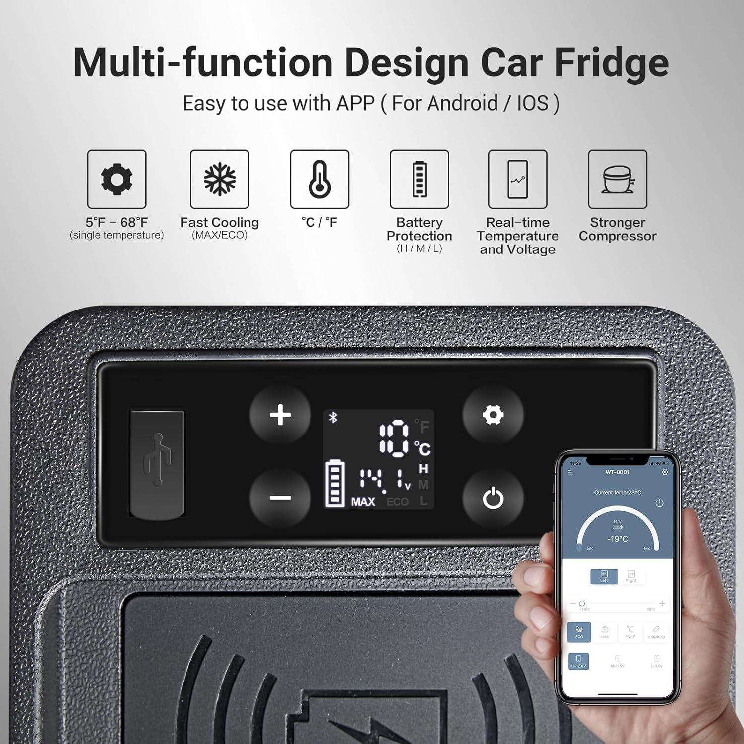 12V Small Car Refrigerator - 9 Quart Portable Mini Fridge for Camping, Trucks & Vehicles | WiFi APP Control (5°F-68°F) | 12/24V DC Electric Cooler for Road Trips, Boats, Vans & SUVs | Perfect for Travel, Picnics & Outdoor Adventures