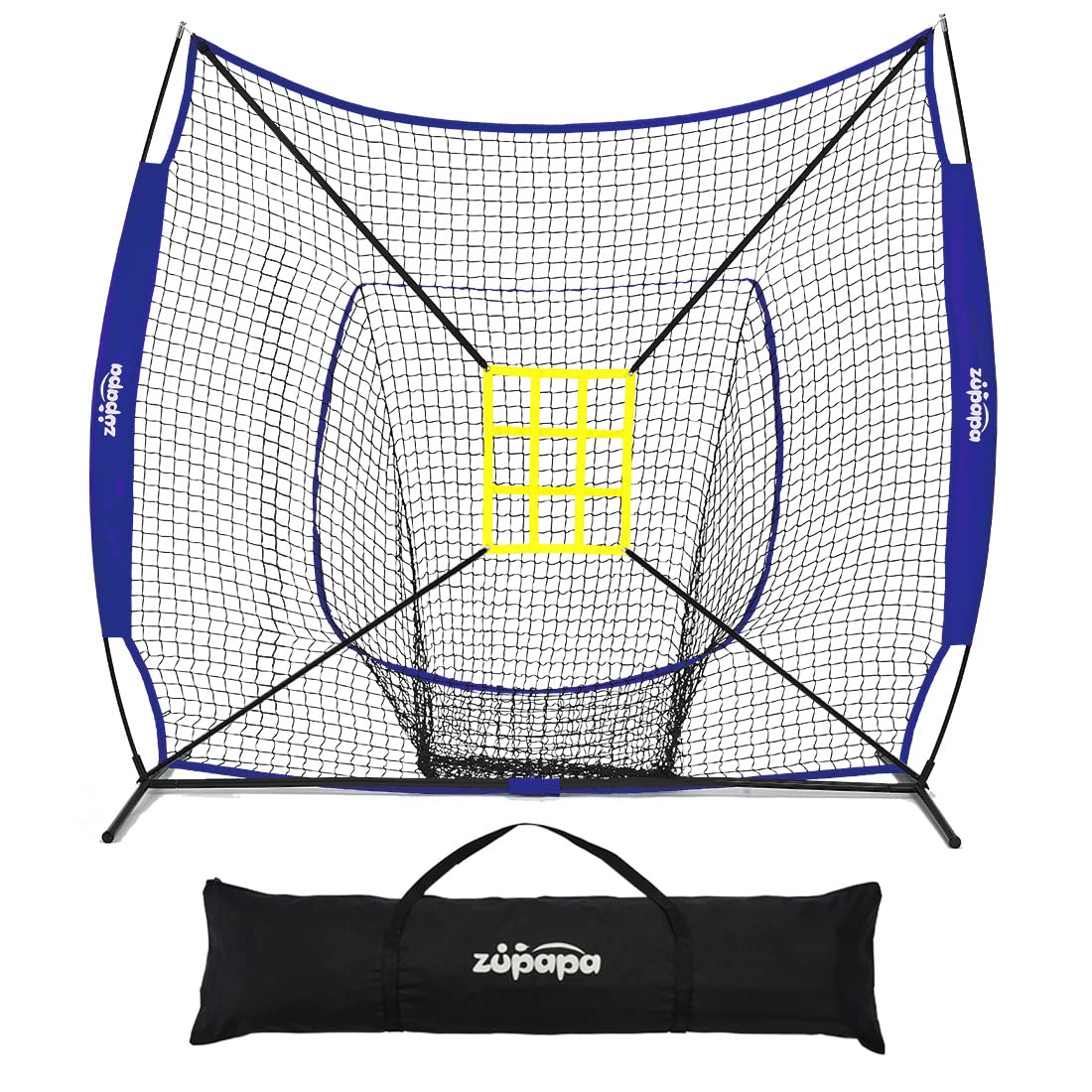 Zupapa 7x7 Feet Baseball & Softball Practice Net with Tee, Strike Zone, 12 Baseballs - Backstop Training Set for Batting, Hitting, Pitching & Catching | Perfect for Backyard, Field & Team Drills