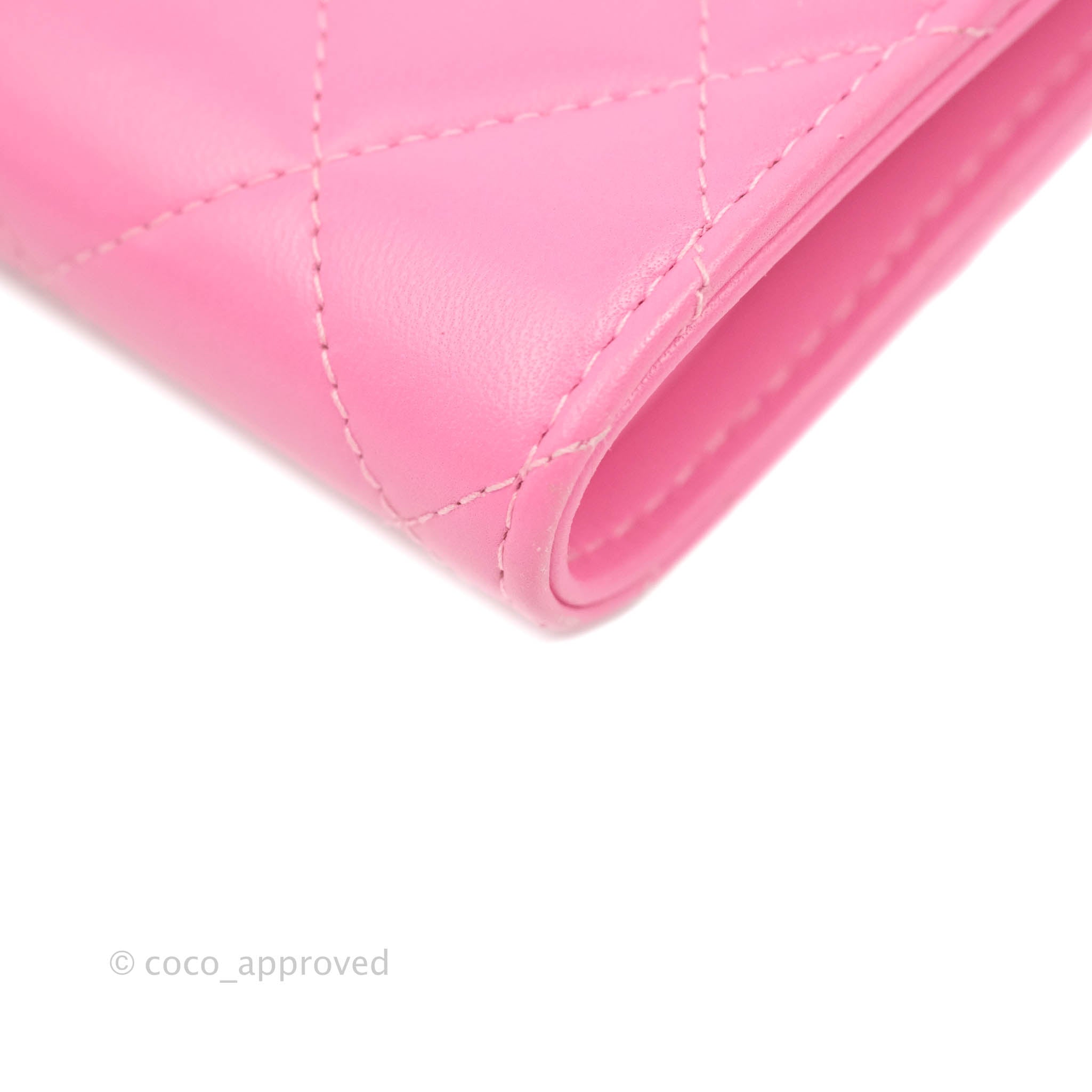 Chanel Classic Flap Wallet in Pink Lambskin Leather with Silver Hardware - Luxury Women's Wallet for Everyday Use & Special Occasions