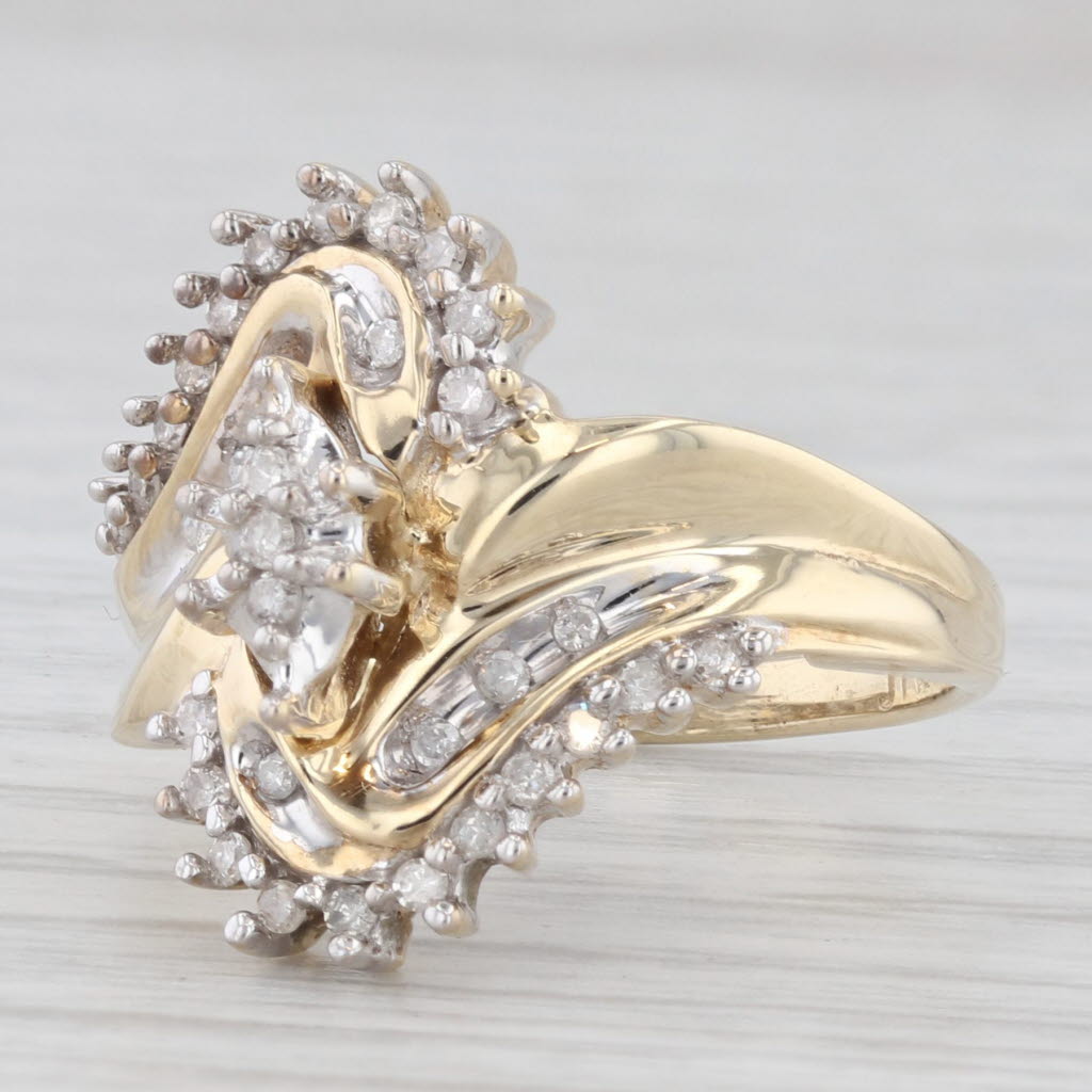0.18ctw Diamond Bypass Ring in 10k Yellow Gold - Size 7 | Elegant Wedding Band, Anniversary Gift & Everyday Jewelry for Women