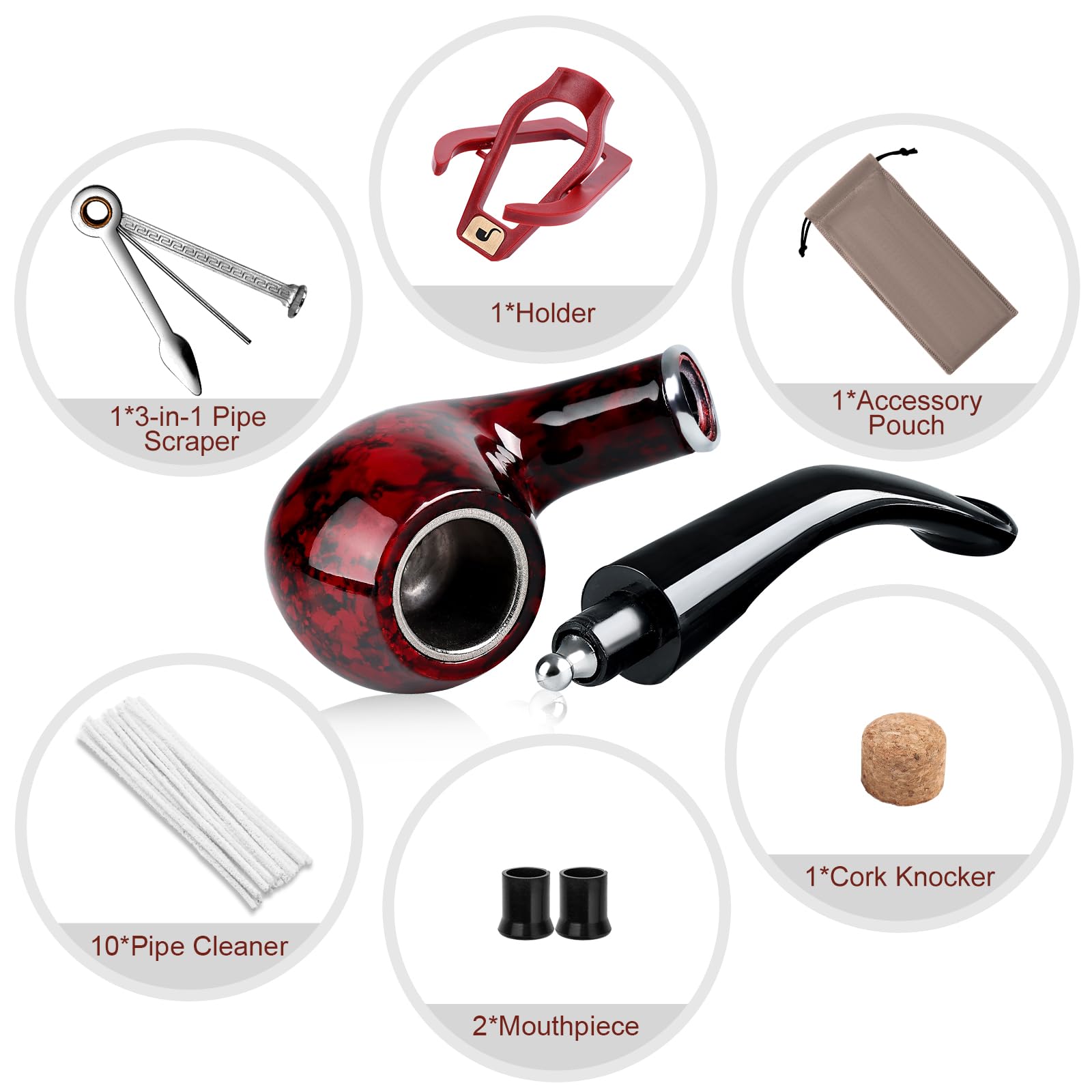 Joyoldelf Classic Bent Tobacco Pipe with Foldable Stand - Premium Smoking Pipe Kit with Gift Box & Accessories for Relaxation & Social Gatherings