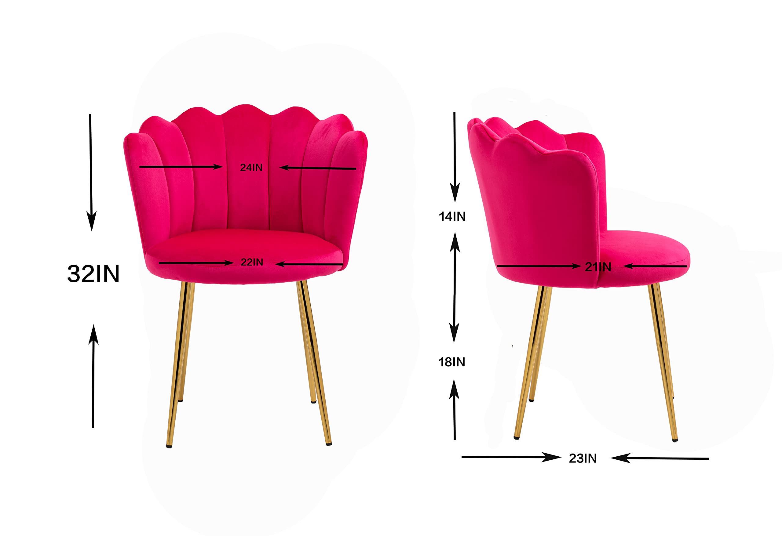 Modern Velvet Vanity Chair with Golden Metal Legs & Petal Back - Comfy Upholstered Armchair for Bedroom, Dining Room, Makeup Desk - Rose Red Accent Chair for Women, Girls & Kids - Perfect for Dressing Tables, Bedroom Seating & Home Decor