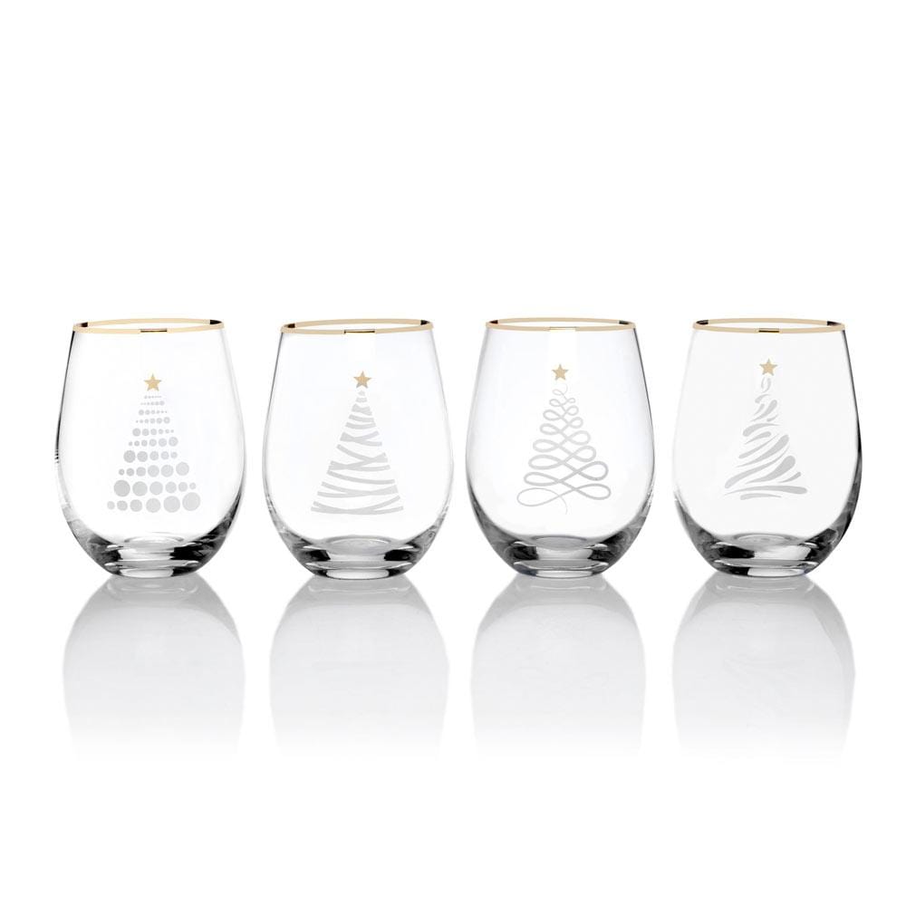 4-Piece Stemless Wine Glass Set for Christmas - Elegant Stemless Gifts for Holiday Parties & Festive Celebrations