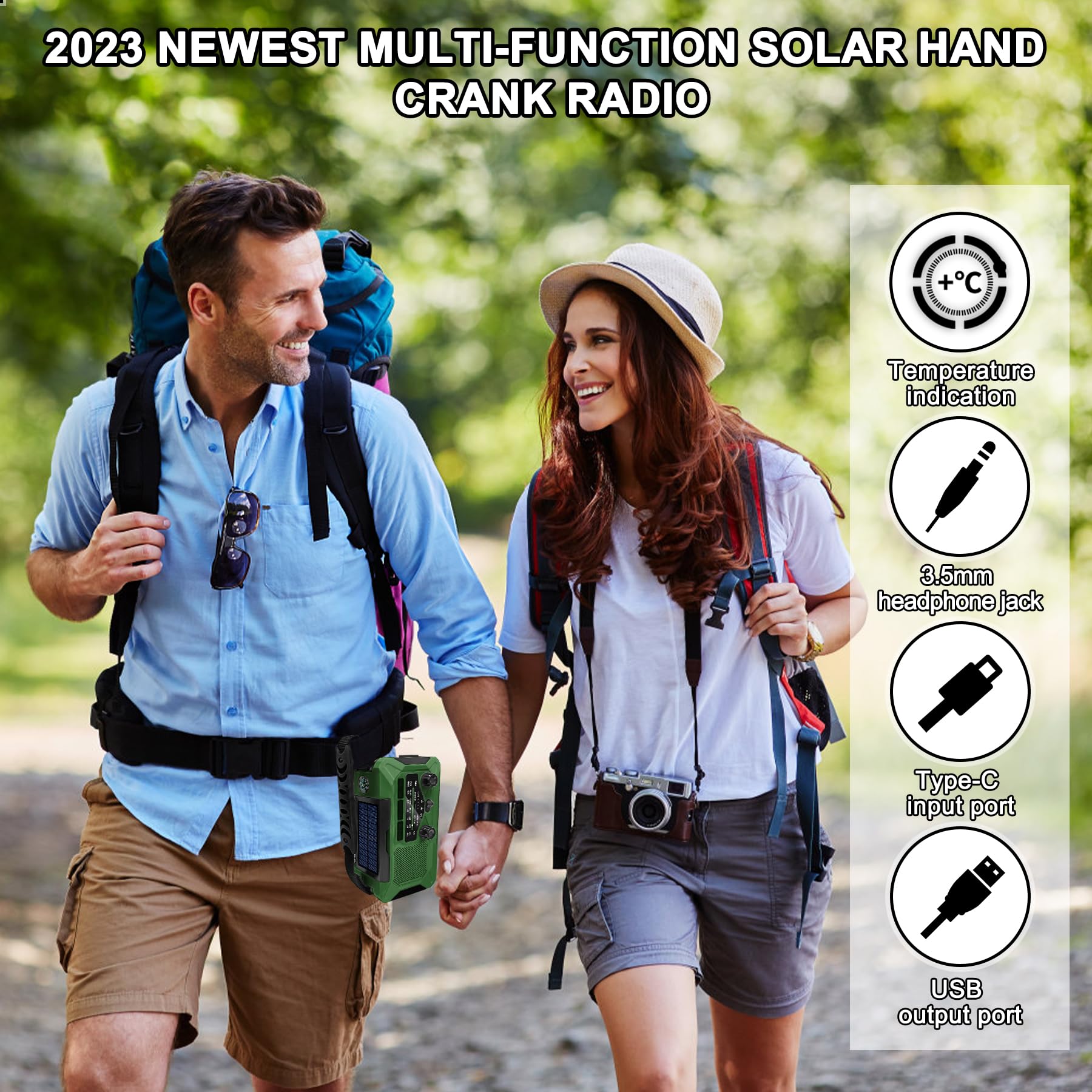 10000mAh Solar Emergency Weather Radio - Portable AM/FM/NOAA Radio with Hand Crank, LED Flashlight, Reading Lamp, Compass & Phone Charger - Perfect for Outdoor Camping, Hiking & Emergency Preparedness
