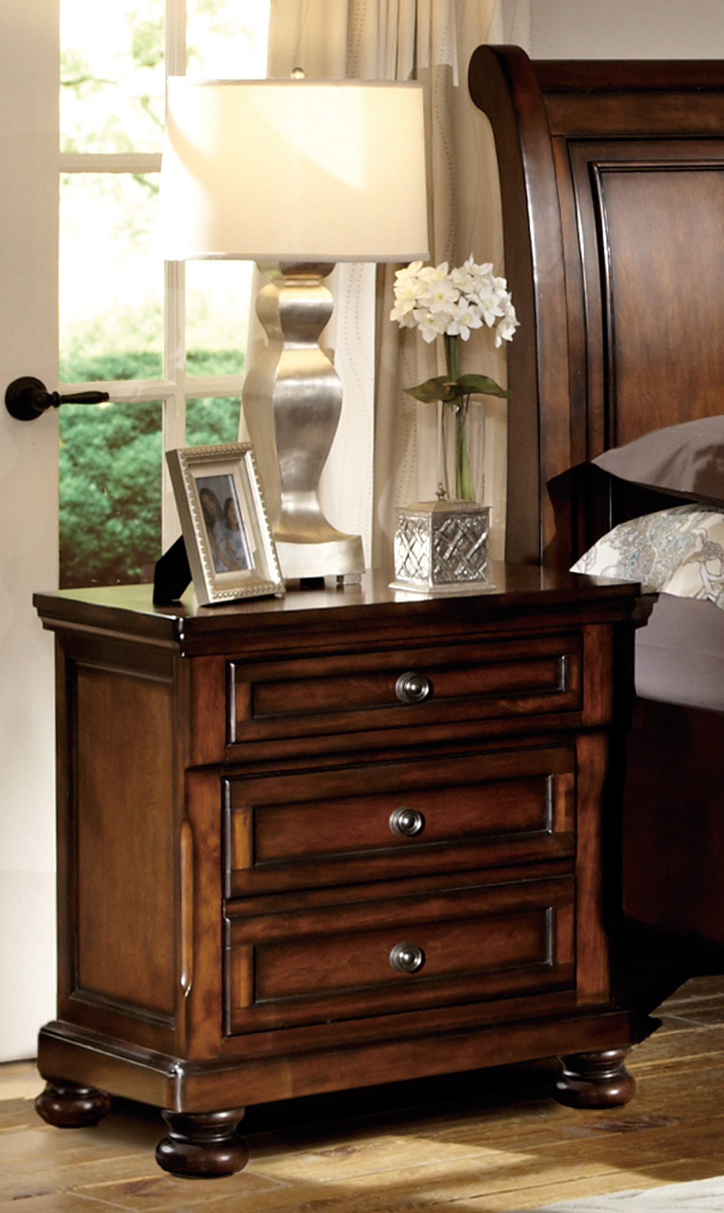 Homelegance Cumberland 2-Drawer Nightstand, Cherry Finish - Modern Bedside Table with Storage for Bedroom, Living Room or Guest Room