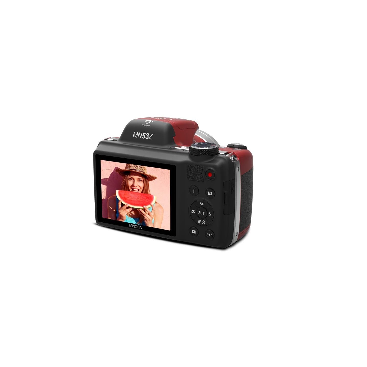 Minolta Pro Shot 16MP HD Digital Camera with 53x Optical Zoom, 1080p Full HD Video, 16GB SD Card - MN53Z (Red) - Perfect for Travel Photography, Wildlife Shooting & Vlogging