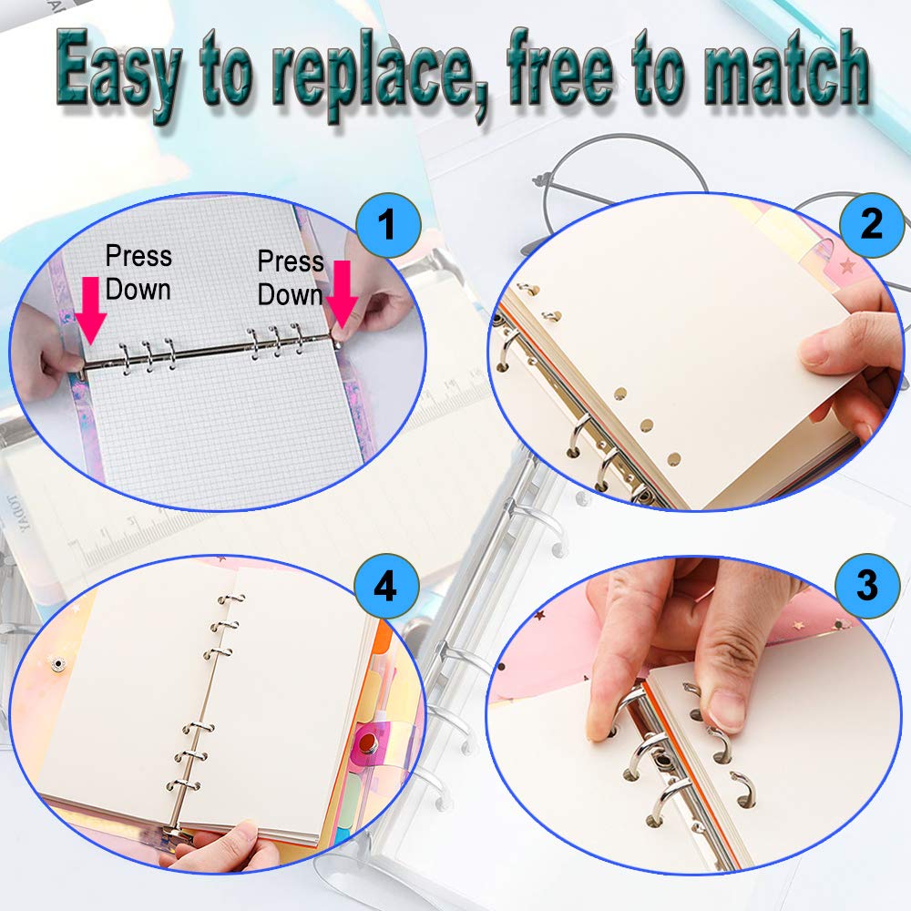 2 Pack A6 Clear Soft PVC Notebook Cover - Refillable Loose Leaf Binder for Personal Planner, Organizer, Journal - Transparent PVC Sheet Protector for School, Office, Home Use