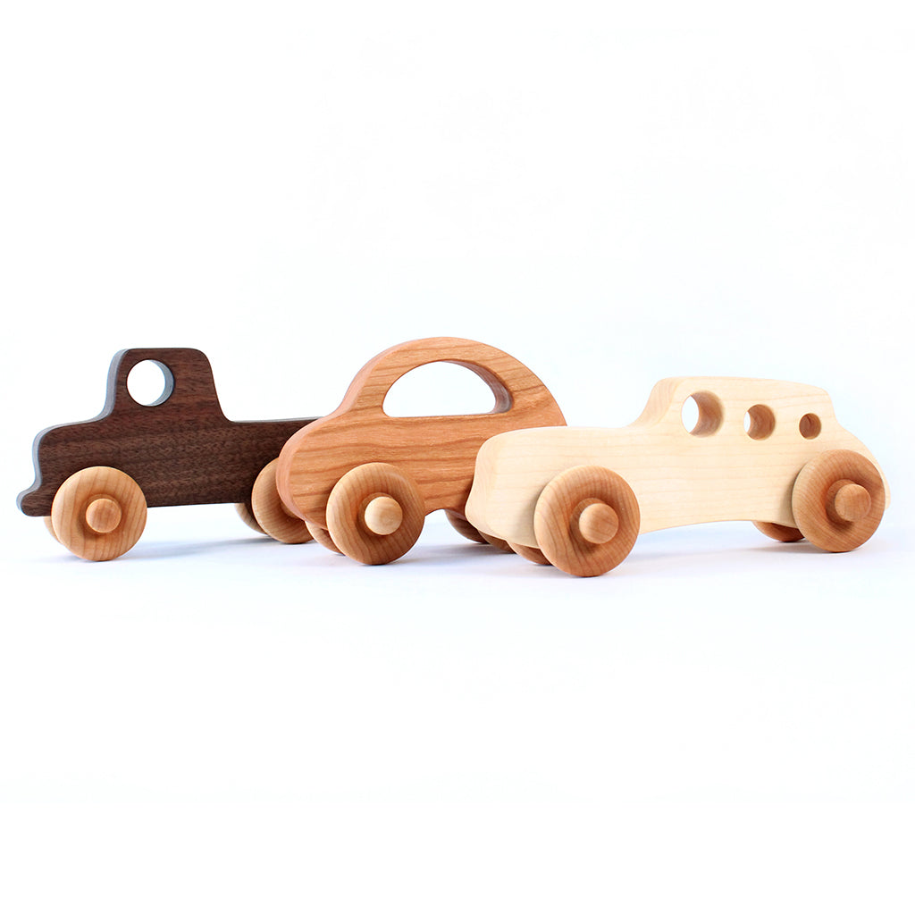 Premium Set of 3 Natural Wooden Toy Cars for Kids - Eco-Friendly Push & Pull Vehicles for Toddlers - Perfect for Birthday Gifts, Nursery Decor & Pretend Play