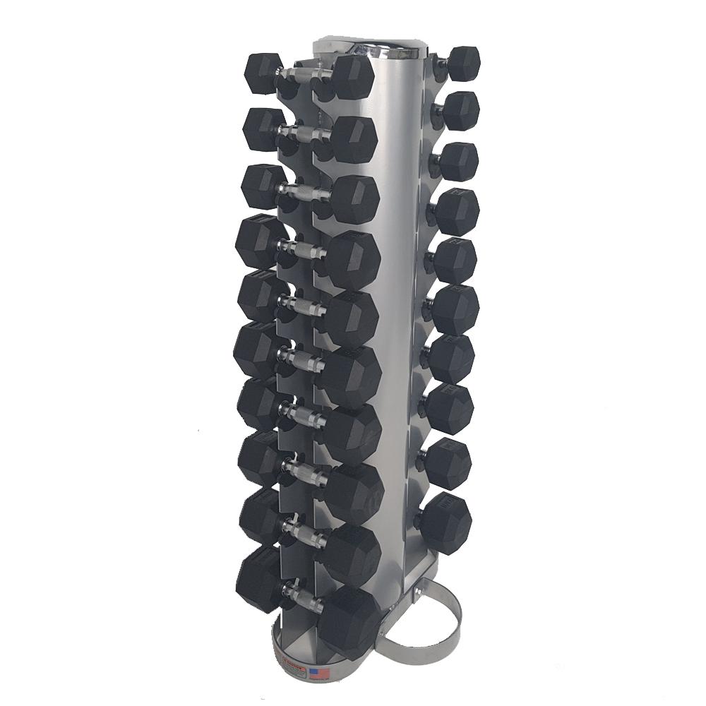 Force USA 10kg Rubber Hex Dumbbell Set with Storage Rack - Home Gym Equipment for Strength Training & Weightlifting