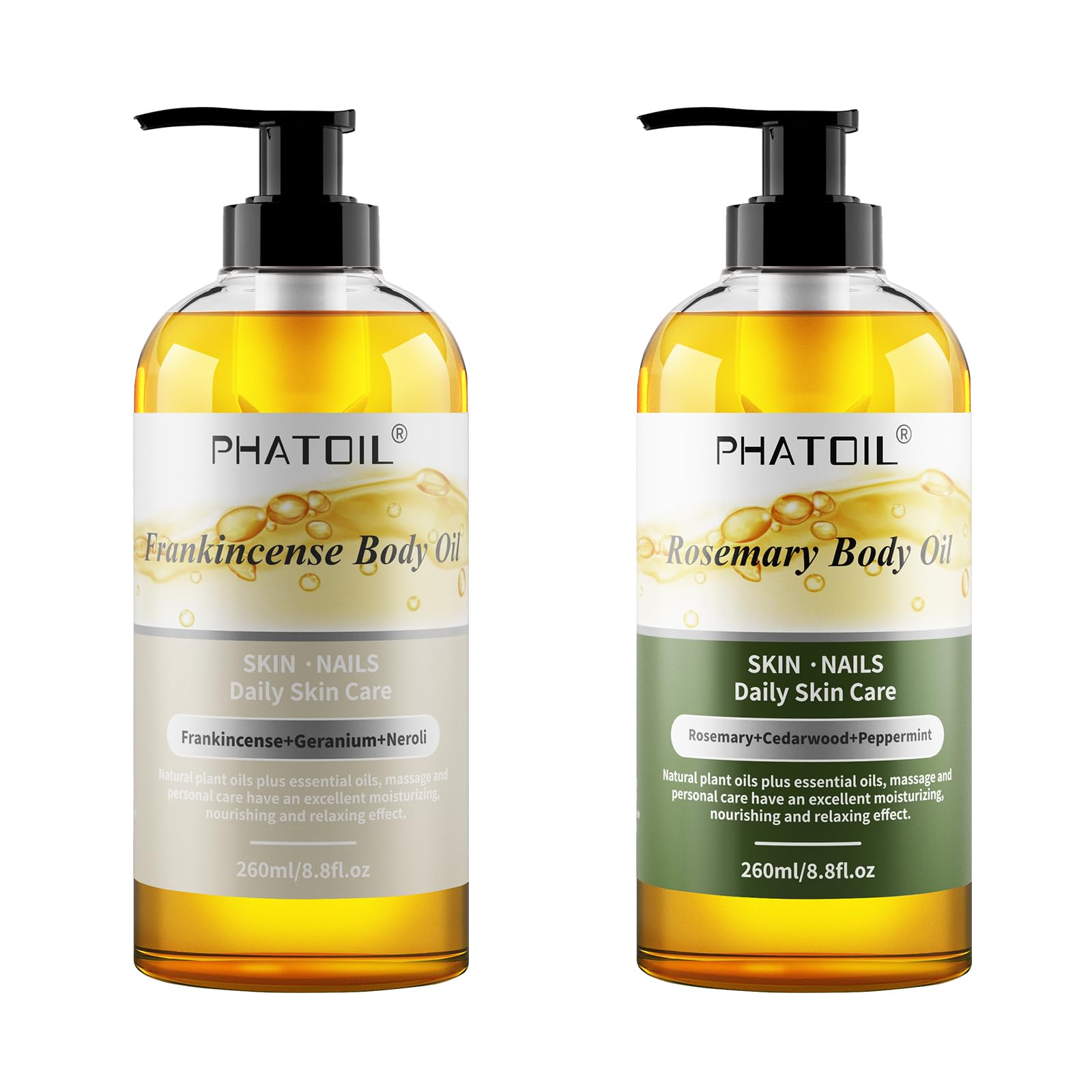 Frankincense & Rosemary Body Oil - 8.8 fl.oz (260ml) Natural Moisturizer for Dry Skin, Aromatherapy Massage & Relaxation
