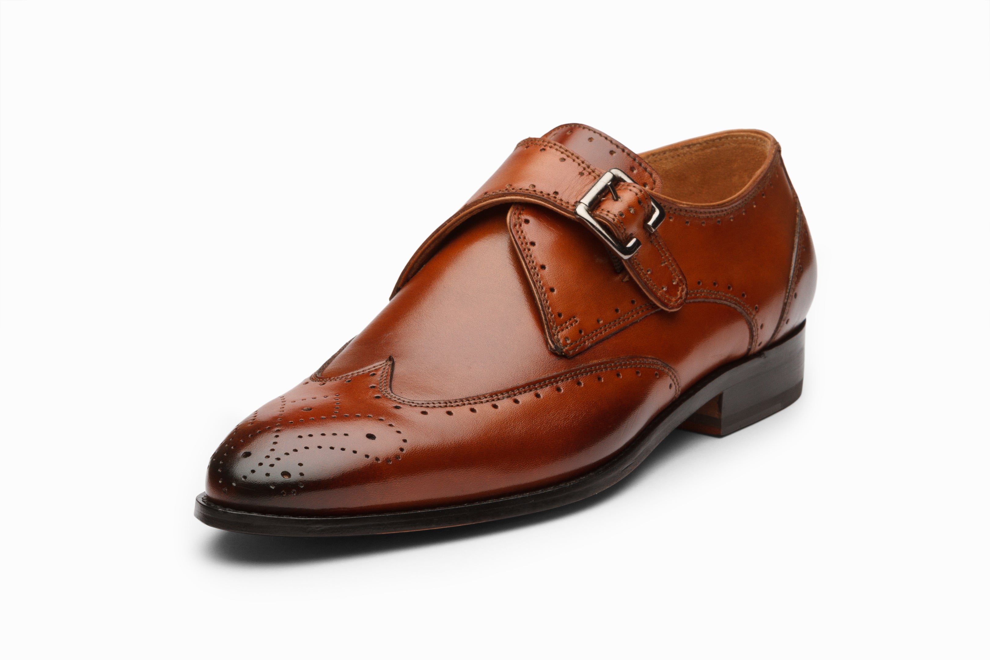 Premium Dark Cognac Brogue Monkstrap Dress Shoes for Men - Classic Formal & Business Attire