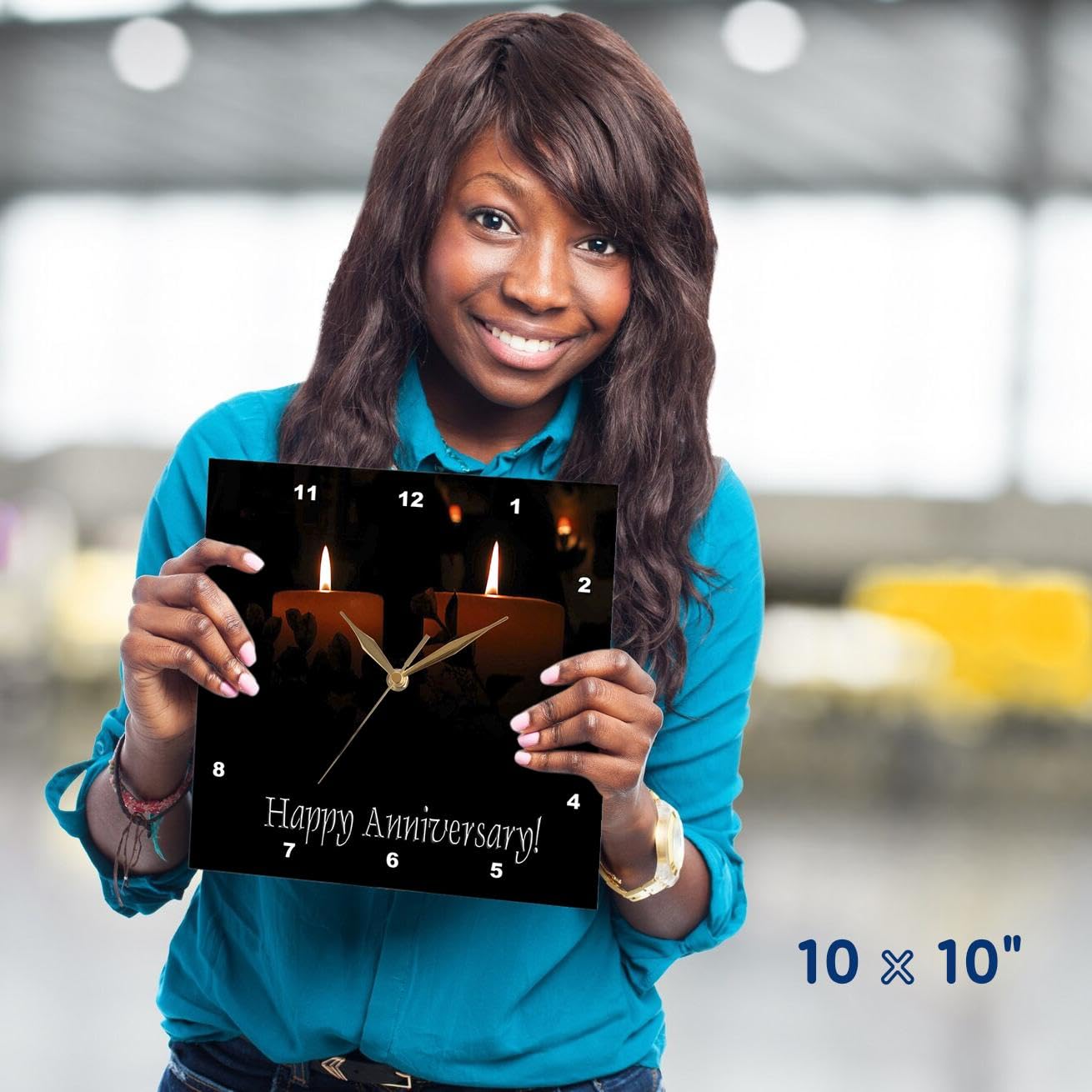 3dRose Happy Anniversary Wall Clock - 10x10 Inch Decorative Two Candles Design - Perfect for Home, Office & Gift Giving