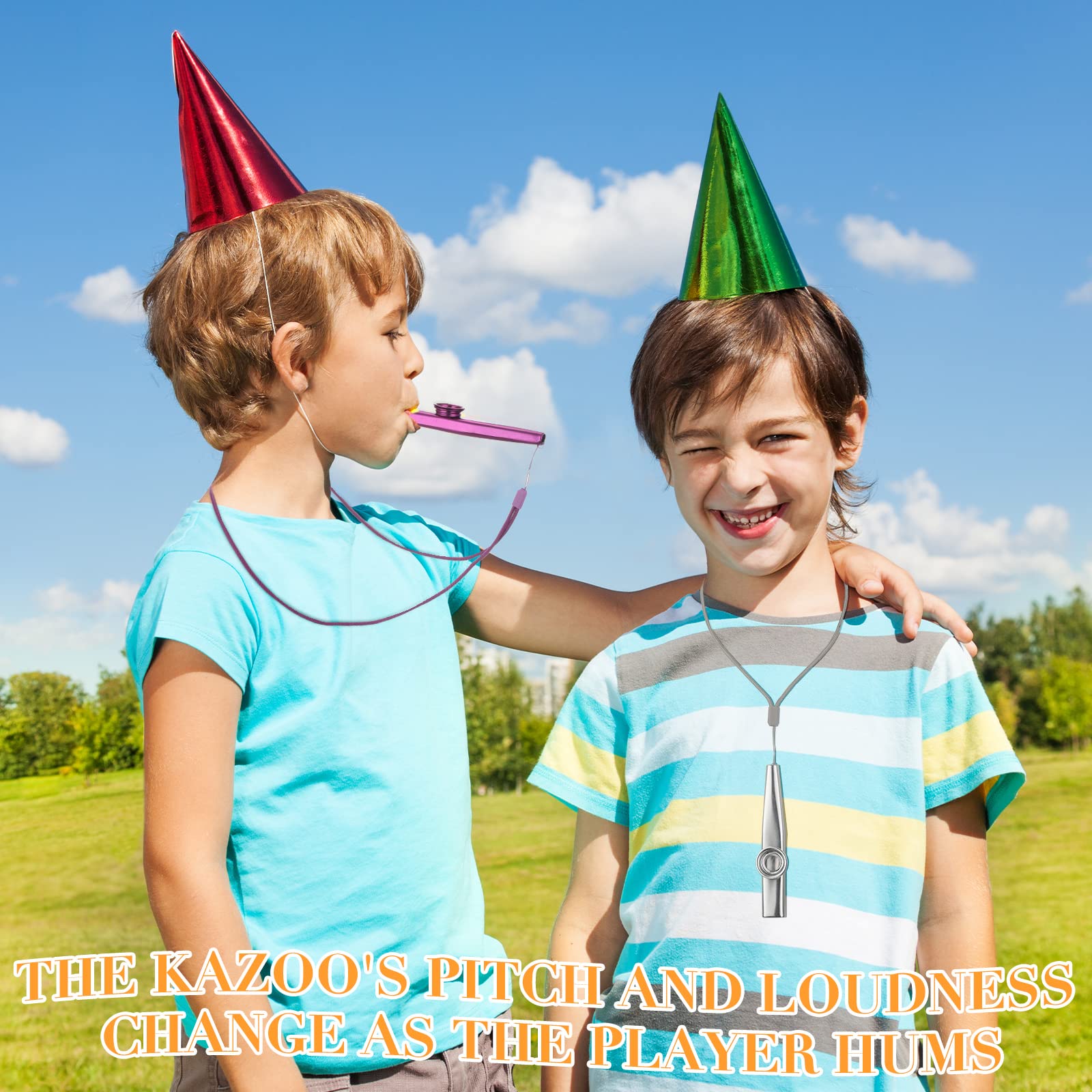 24-Pack Colorful Metal Kazoos with Lanyards - Musical Instruments for Kids & Adults - Perfect for Parties & Music Lessons