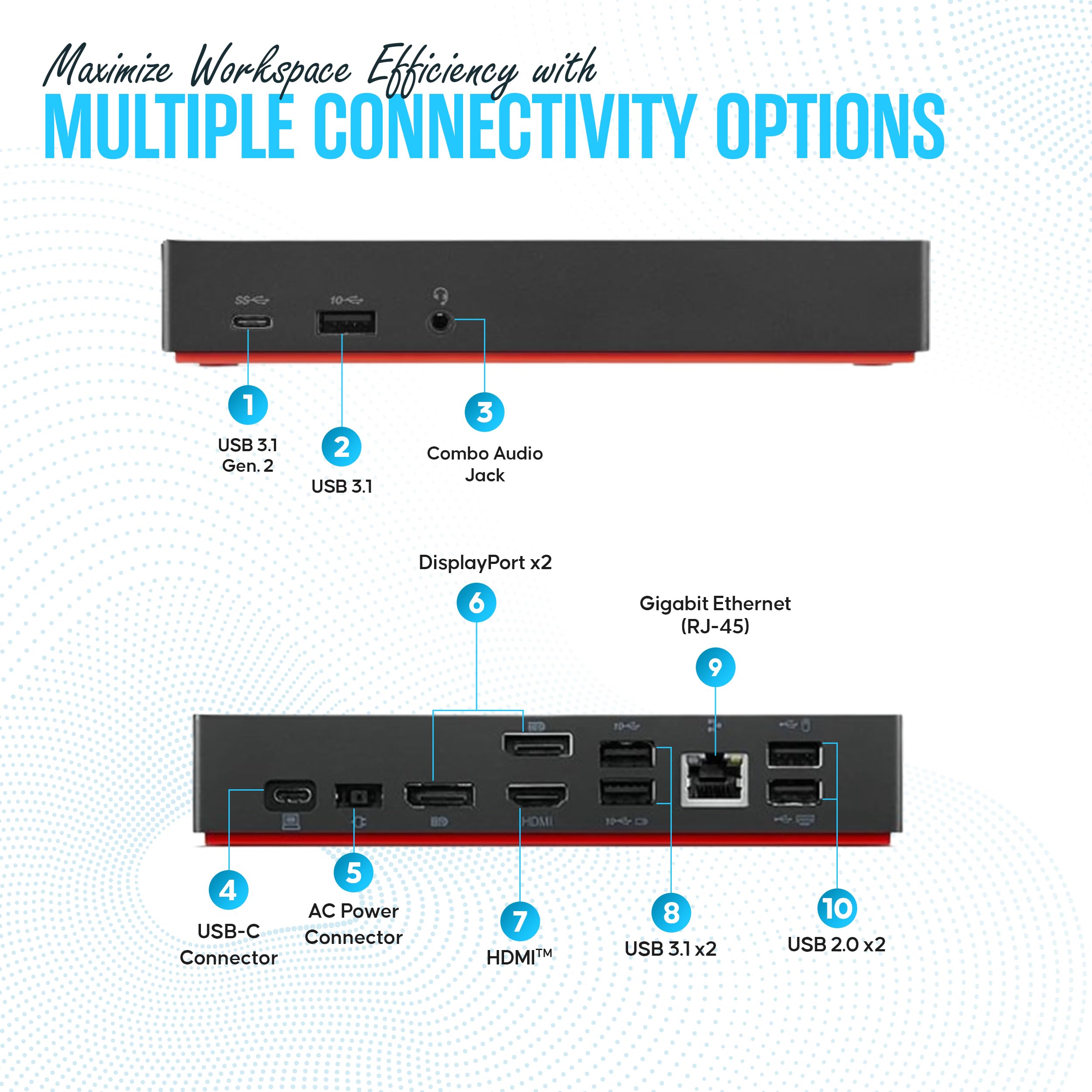 Lenovo ThinkPad USB-C Gen 2 Docking Station (40AS0090US) - Thunderbolt 3 Dock with HDMI, DisplayPort & USB-C Cable - Universal Laptop Dock for Office & Home Workspace (Renewed with 1-Year Warranty)