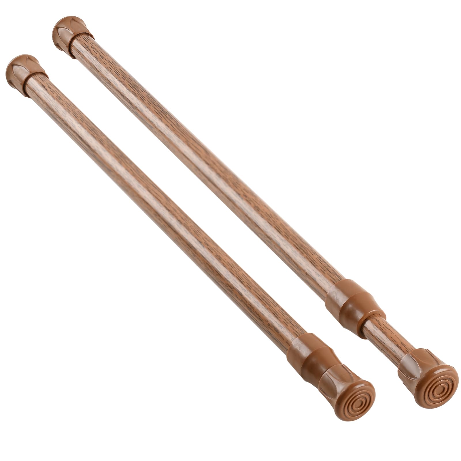 KXLIFE 2 Pack Small Spring Tension Curtain Rod 12-20 Inch, No Drill Tension Rod for Windows, Cupboards & Closets - Oak Finish | Perfect for Temporary Window Treatments, Bathroom Shelving & Space-Saving Storage Solutions