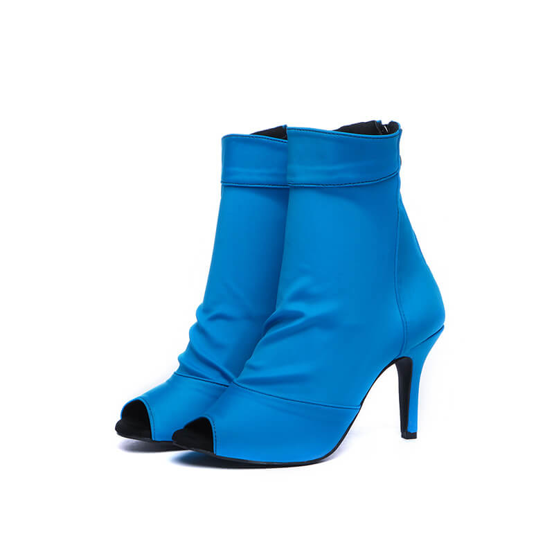 Blue Open Toe High Heel Dance Boots for Women - Comfortable Latin Salsa Tango Performance Shoes - Perfect for Dance Classes, Parties & Special Occasions