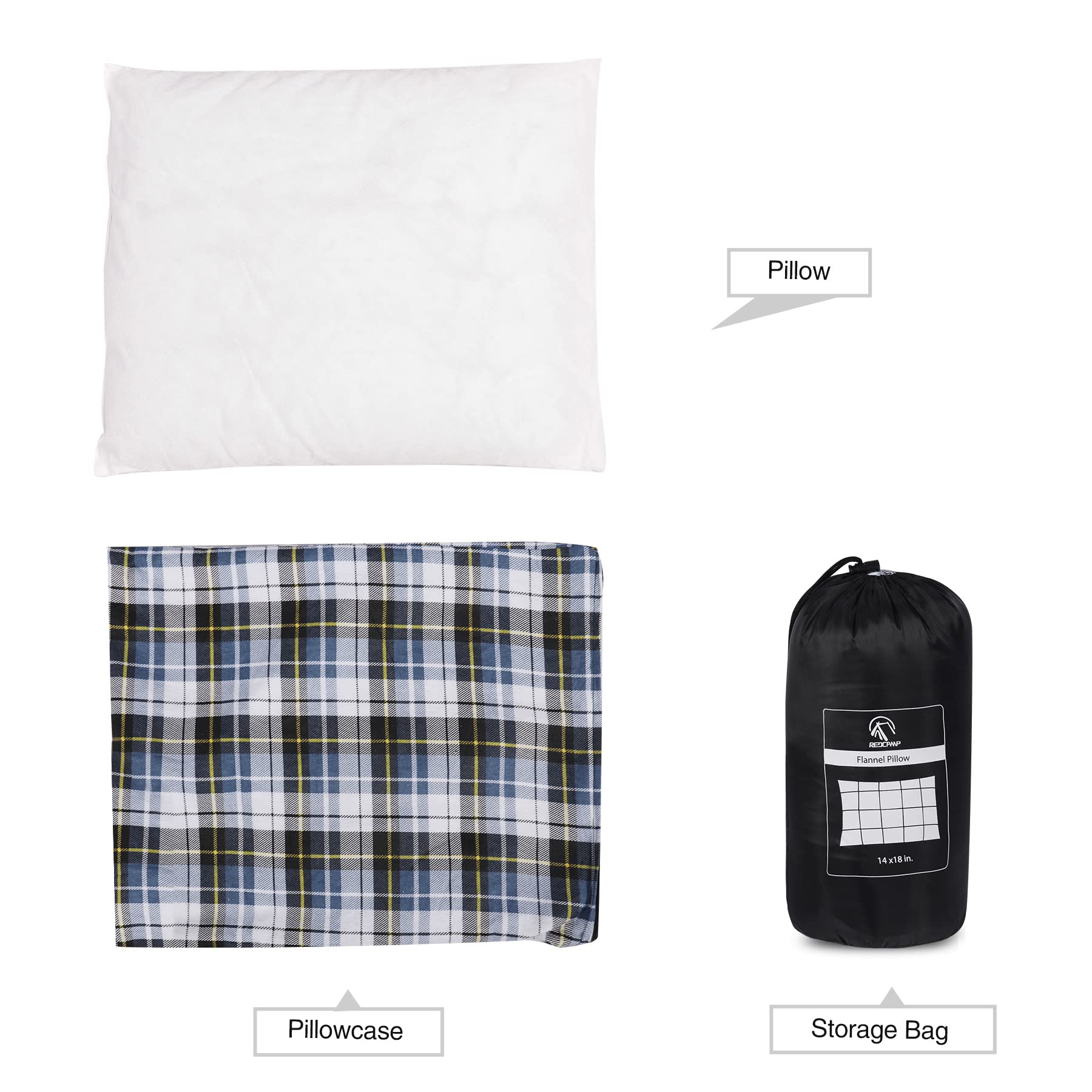 **REDCAMP Small Camping Pillow - Lightweight & Compressible Travel Pillow with Removable Flannel Cover (Blue & Grey) - Perfect for Backpacking, Hiking & Outdoor Adventures**