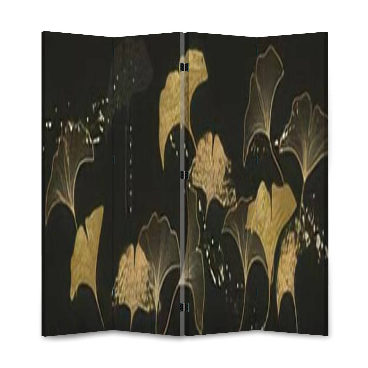 Handcrafted Wooden Room Divider - Asian Inspired Folding Privacy Screen with Autumn Fall Abstract Design, Double-Sided Canvas Panel Partition Wall Decor (4-Panel Set) - Perfect for Home Office, Bedroom Separation & Zen Decor