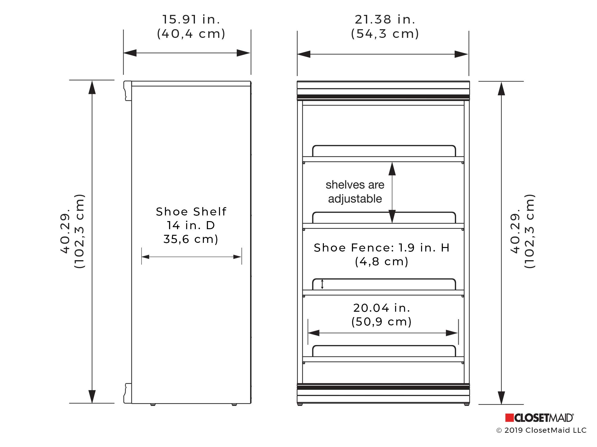 ClosetMaid Modular Storage Angled Shelves - Adjustable Wood Closet Organizer with Stackable Design, Full Backer & Decorative Trim - White Shoe Shelf Unit for Bedroom, Closet, Entryway Organization