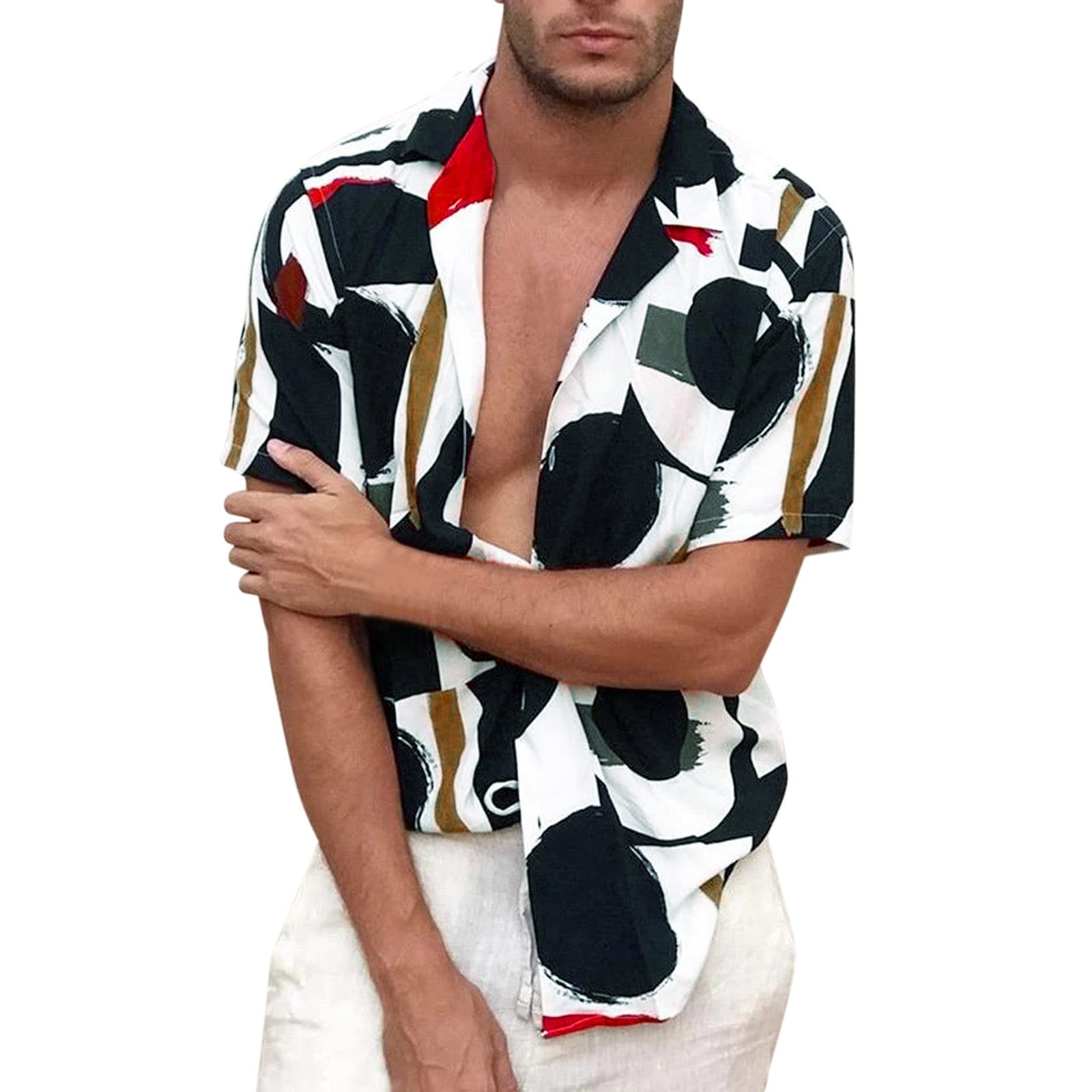 Men's Tie-Dye Printed Casual Button Down Shirt - Long Sleeve Lapel Cardigan Top for Everyday Wear | Office, Date Night & Weekend Outfits | Red T-Shirt Style
