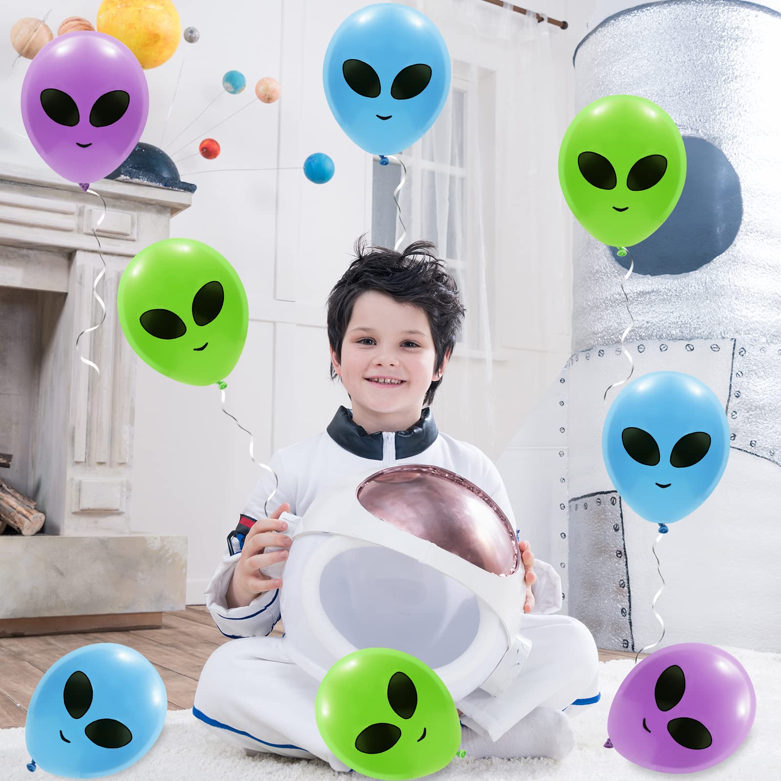 65Pcs Green Blue Purple Alien Balloons for UFO Themed Party Decorations - Latex Space Alien Balloons for Birthday, Baby Shower & Home Backdrop Decor - Perfect for Outer Space Themed Parties, Baby Showers & Home Decorations
