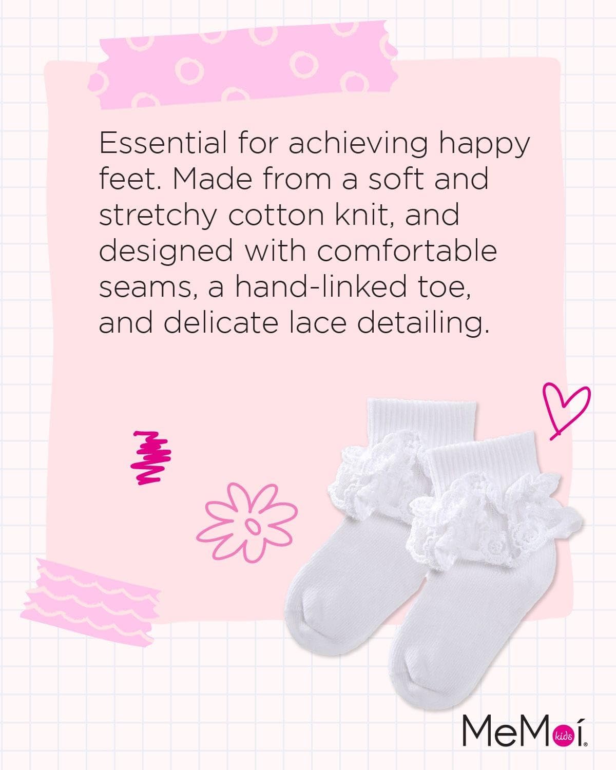 MeMoi Girls' Layered Lace Cotton Blend Anklet Socks - Cute & Comfortable No-Show Socks for School, Ballet, Dress Up & Everyday Wear