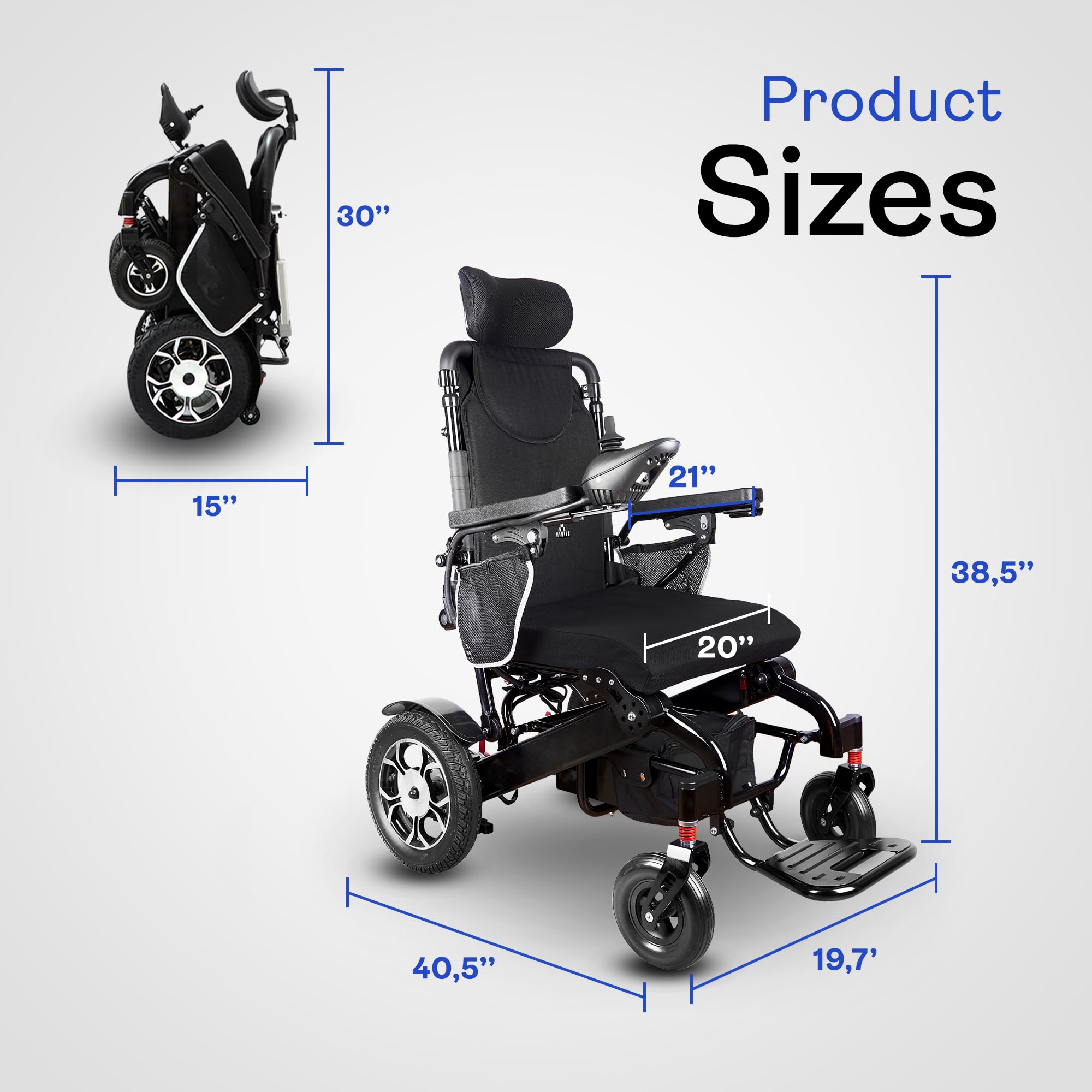 Shawk XL Lightweight Foldable Electric Wheelchair for Adults - 500W Motor, 330 lbs Weight Capacity, 13 Miles Range - Reclining & Portable Mobility Scooter (Black) | Ideal for Indoor/Outdoor Use, Travel & Daily Mobility Assistance