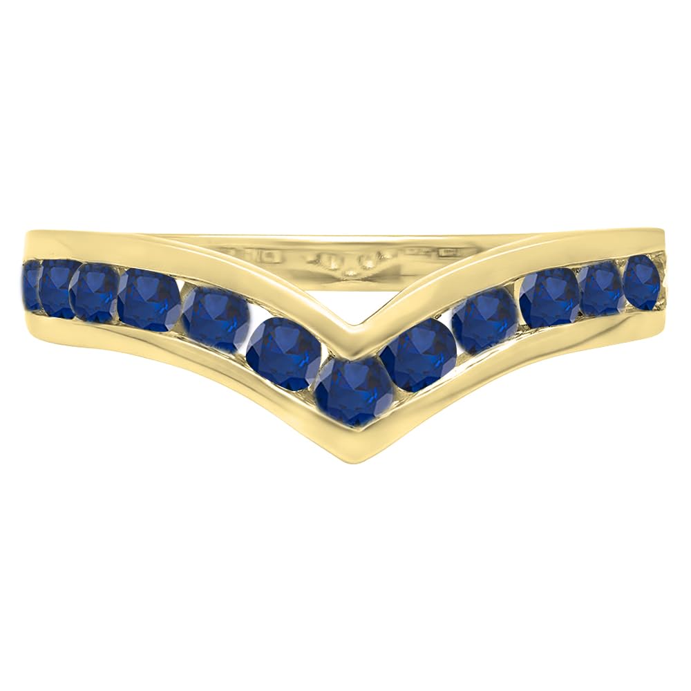 14K Gold Blue Sapphire Chevron Band for Women - Anniversary Gift for Her