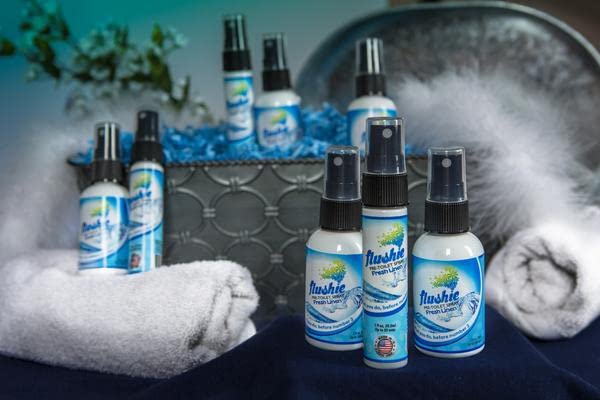 **Flushie Pre-Toilet Spray - Travel Size Toilet Deodorizer & Odor Eliminator (Linen Scent, 1oz 3-Pack) - Essential for Travel, Bathroom & On-the-Go Freshness**