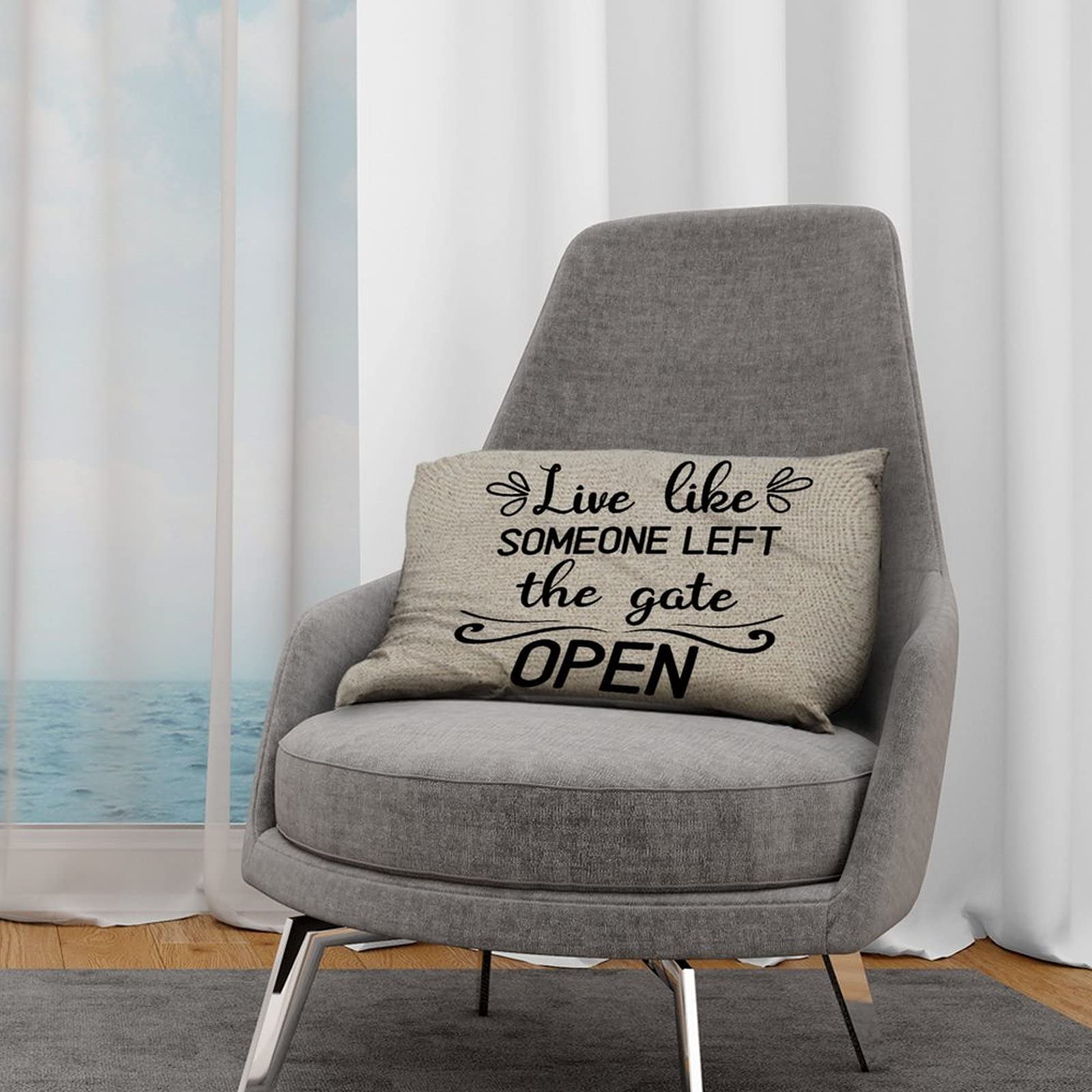 Farmhouse Lumbar Pillow Covers - Live Like Someone Left The Gate Open Quote Cotton Pillow Cases for Office, Desk, Chair, Couch & Car Decor - Perfect for Home, Office & Travel Comfort