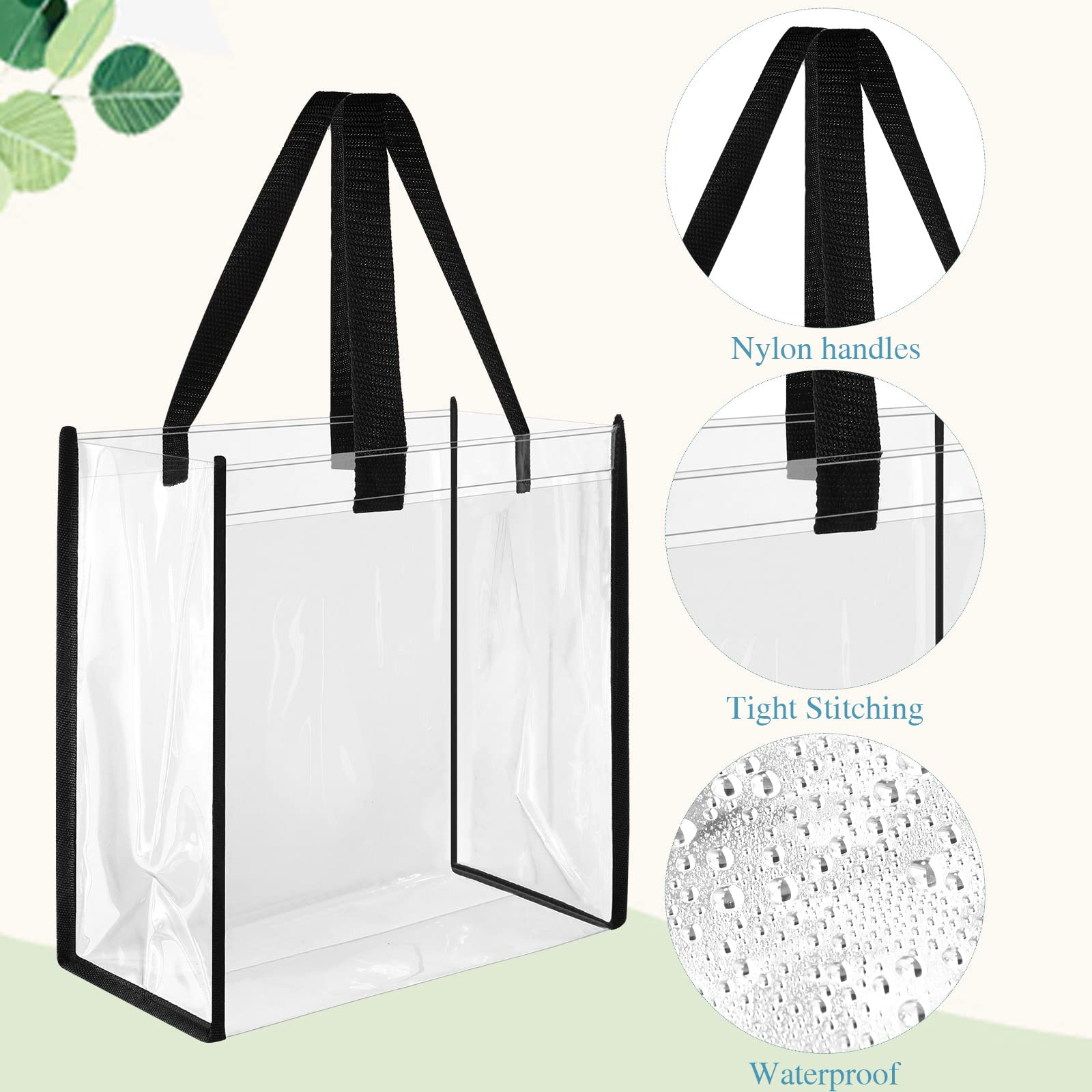 30 Pack Clear Stadium Approved Tote Bags - 10x10x4 Inch Plastic Gift Bags with Handles for Women, Sports & Gym - Perfect for Concerts, Beach Trips & Shopping (Black)