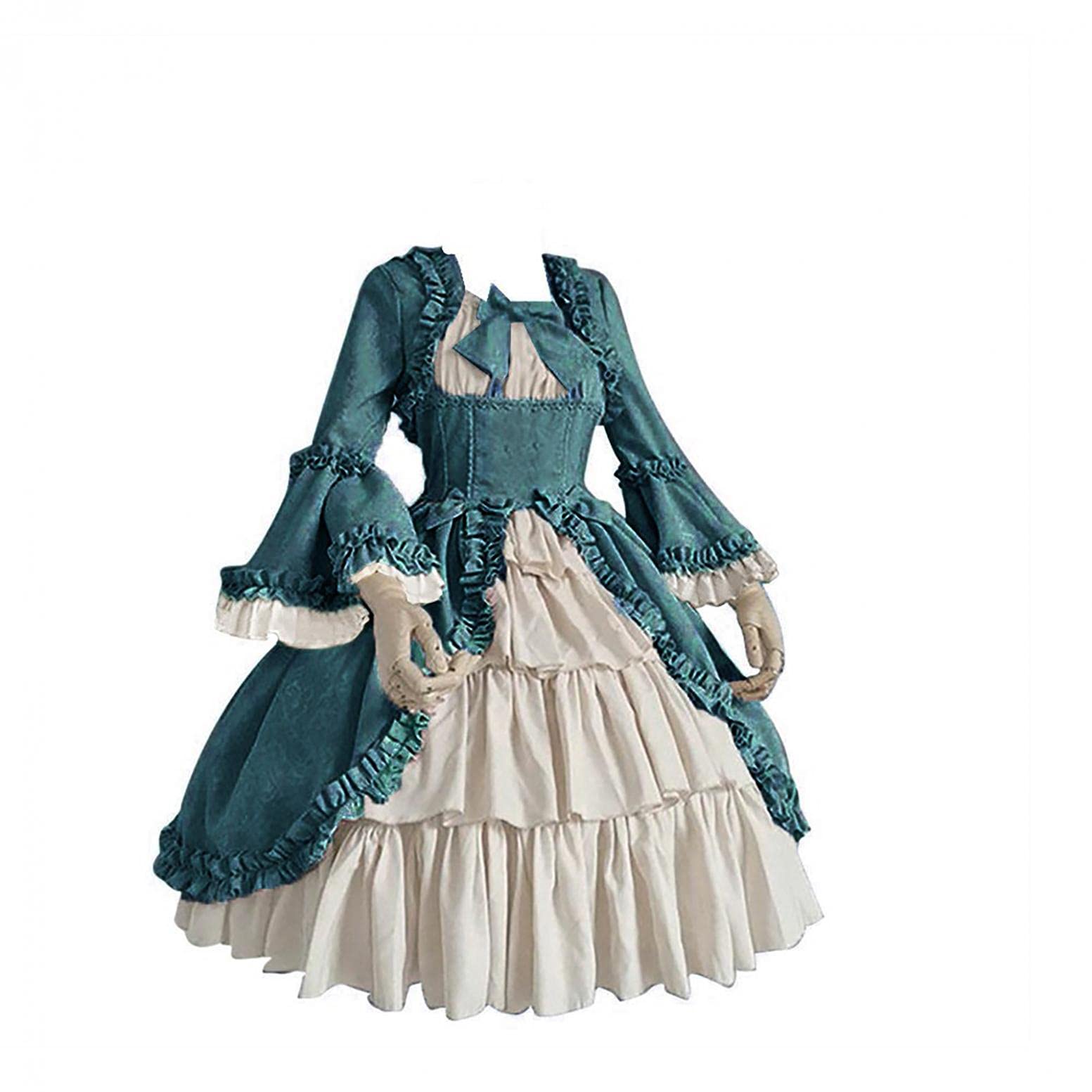 Oiumov Women's Fall Long Sleeve Medieval Dress - Renaissance Halloween Costume & Gothic Lolita Fashion for Parties, Cosplay & Vintage Style