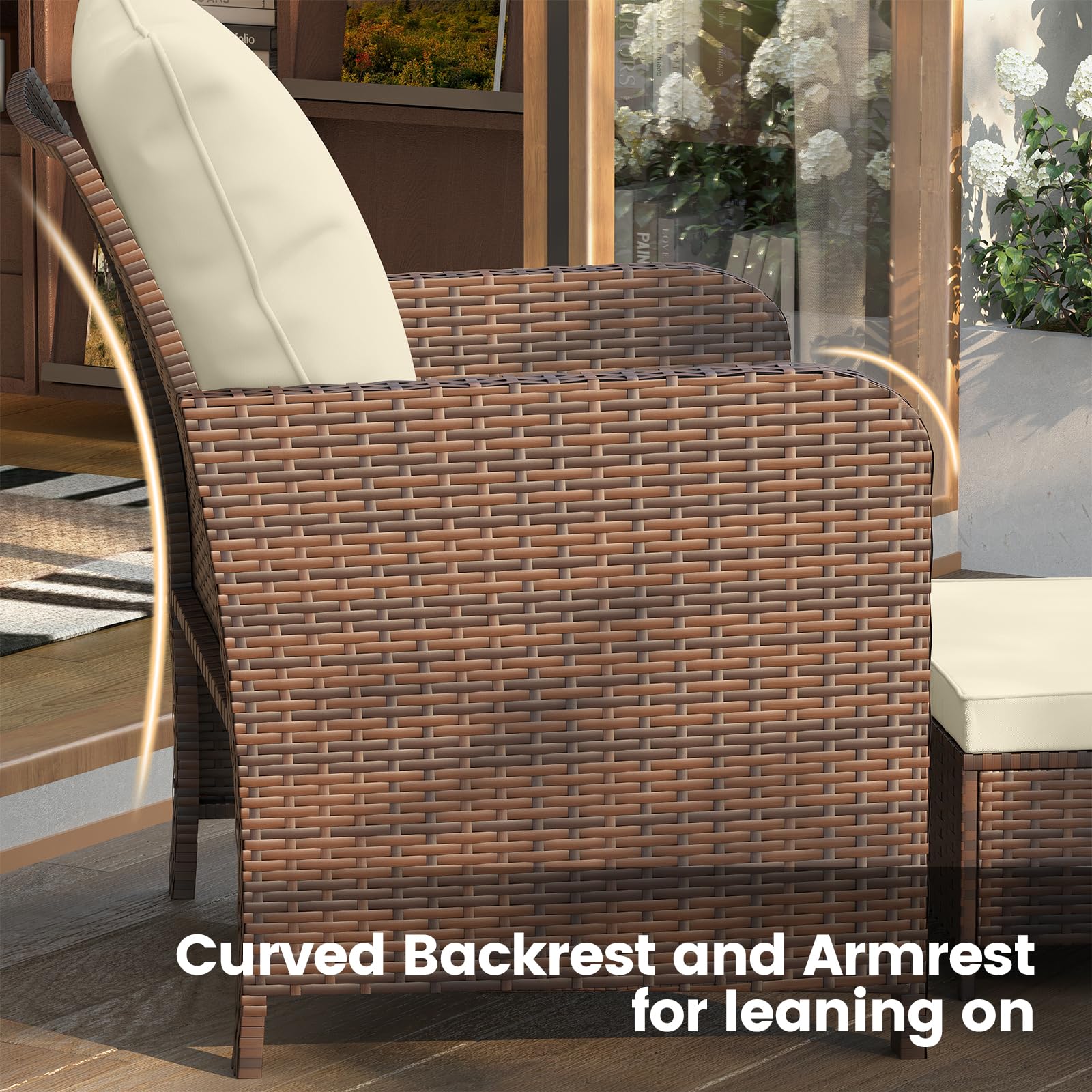UDPATIO 5-Piece Wicker Patio Furniture Set with Hidden Ottoman - Outdoor Conversation Chairs & Side Table for Balcony, Porch, Deck, Garden - Perfect for Relaxing & Entertaining Guests