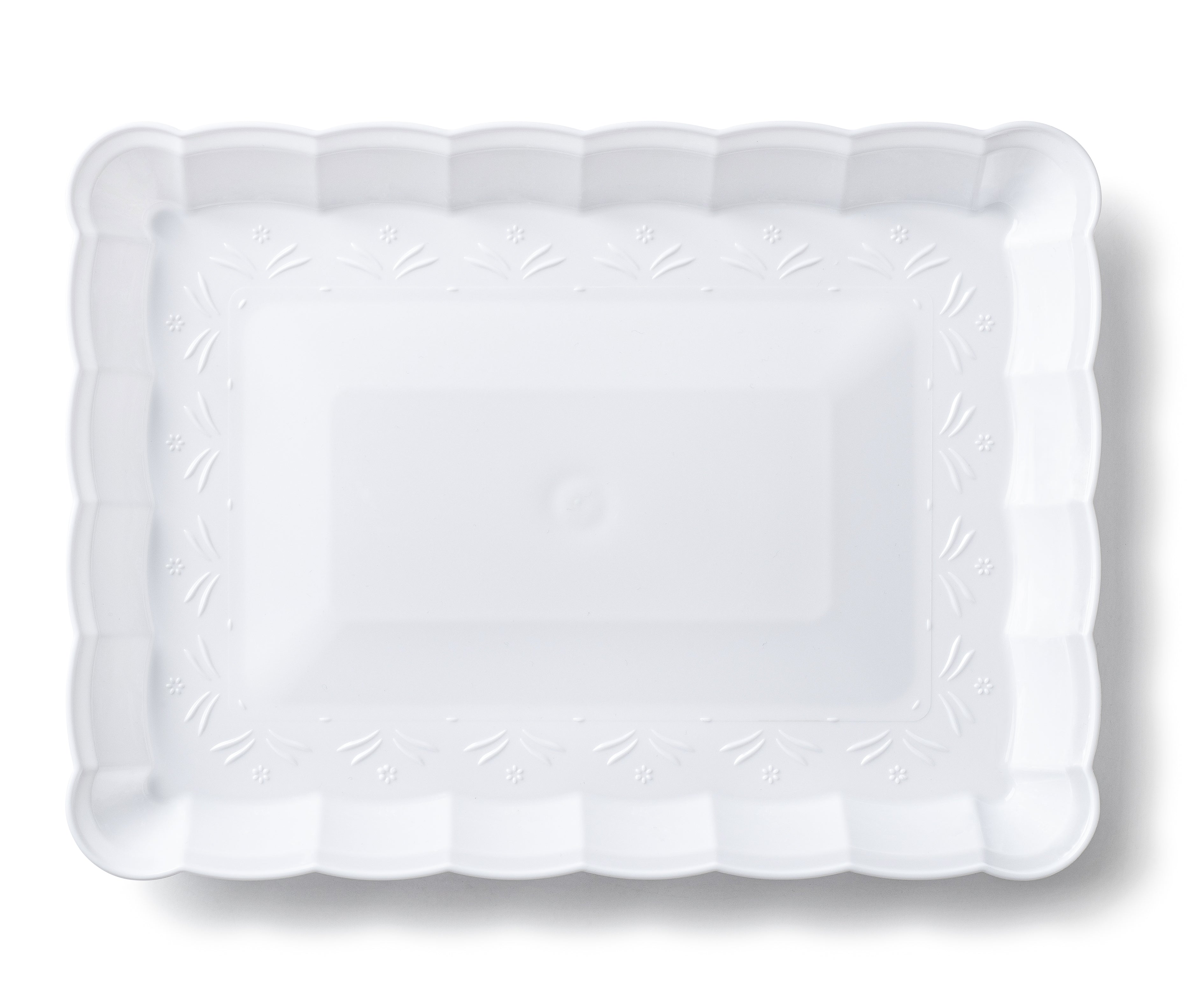 Scalloped White Rectangular Serving Tray Set of 4 - Elegant Party Platter for Appetizers, Desserts, and Entertaining | Perfect for Weddings, Brunches, and Home Decor