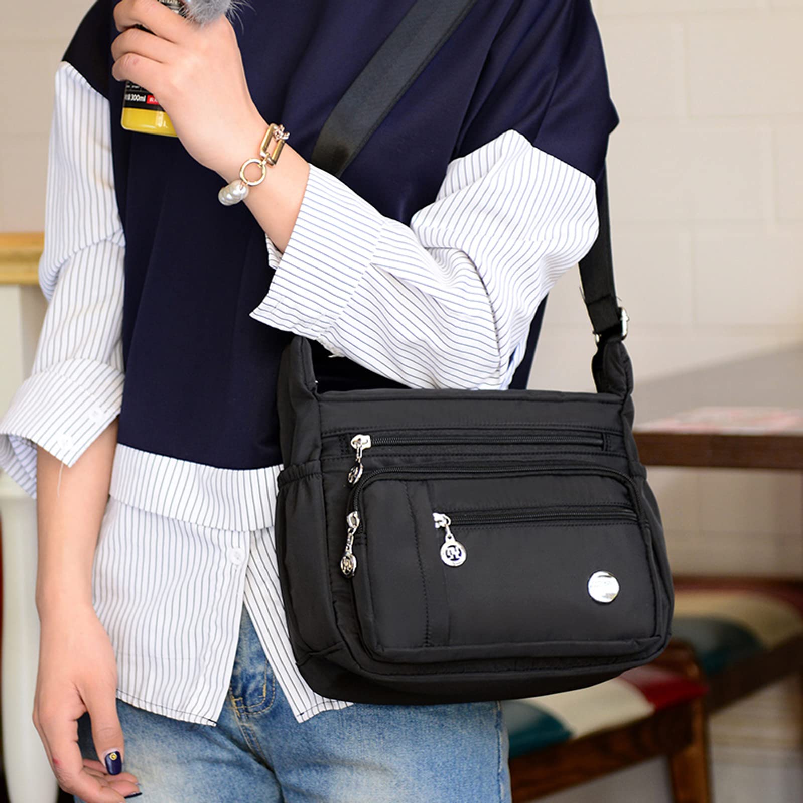 Blostirno Women's Waterproof Crossbody Bag - Nylon Shoulder Purse with Multiple Pockets for Travel, Shopping & Everyday Use
