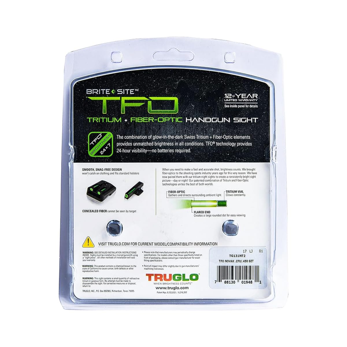 Truglo TFO Tritium & Fiber-Optic Handgun Sight Set - High Visibility Front & Rear Night Sights for 1911 Pistols | Compact, Durable Design for Tactical Shooting, Home Defense & Low Light Conditions