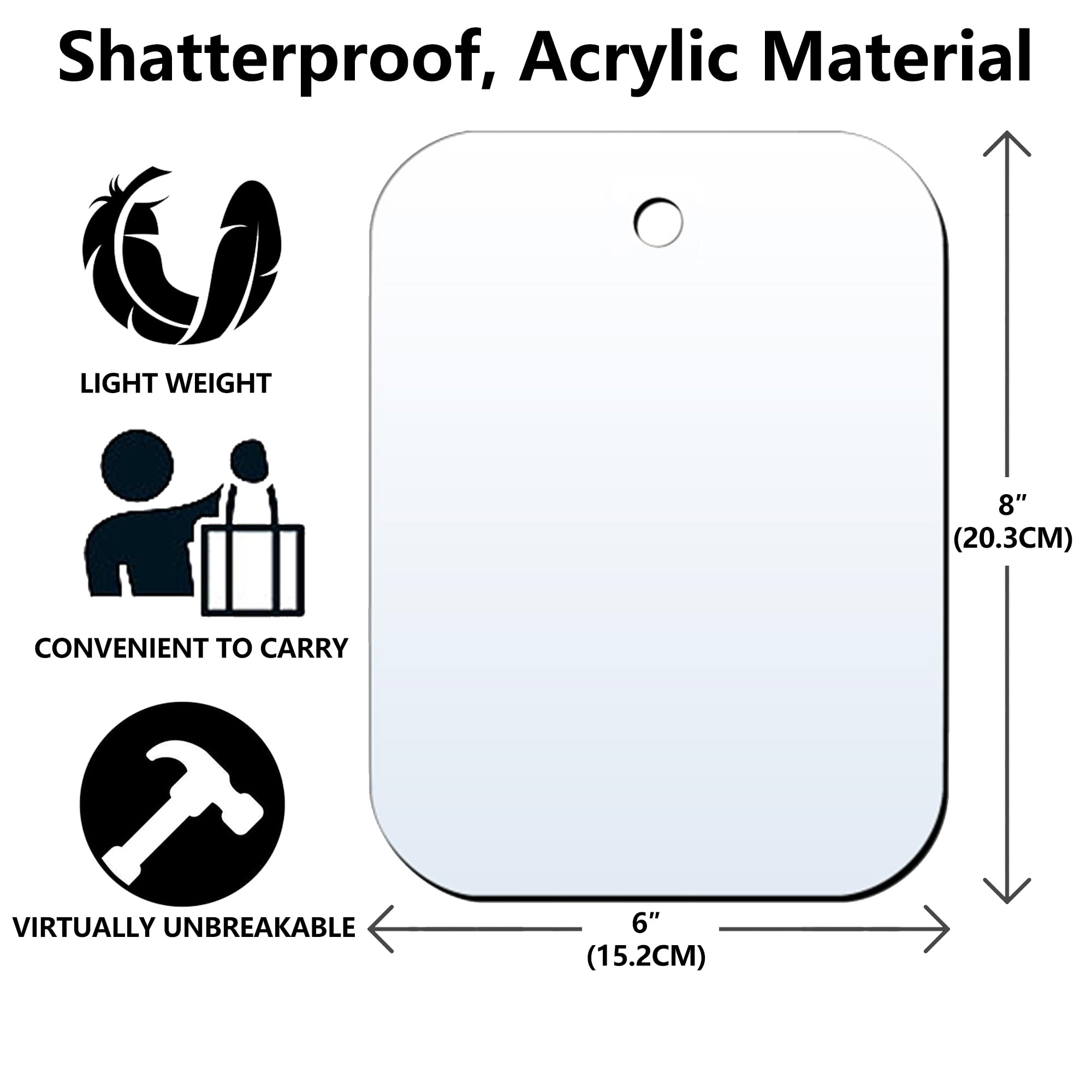 Fogless Shower Mirror for Shaving - 6x8 Inch Anti-Fog Bathroom Mirror, Unbreakable Plastic Wall Mounted Mirror for Shower, Locker & Travel - Perfect for Camping, Gym & Home Bathroom Use
