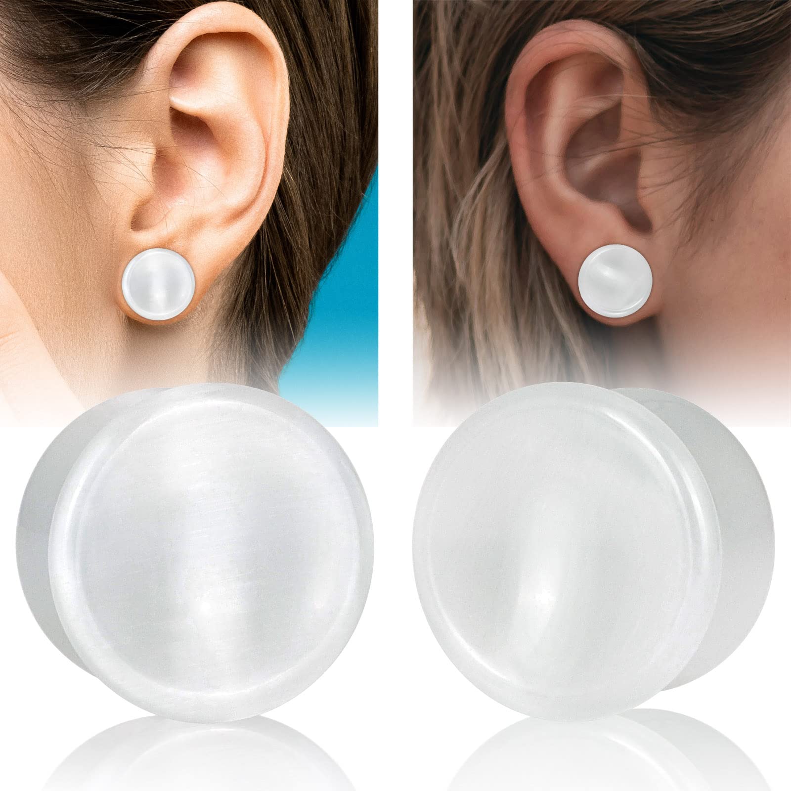 Stuppendux 2PCS Stone Ear Plugs & Tunnels - Saddle Expander Body Piercing Set (2g-1'') for Stretching & Gauging - Perfect for Ear Stretching, Body Jewelry & Unique Style Expression