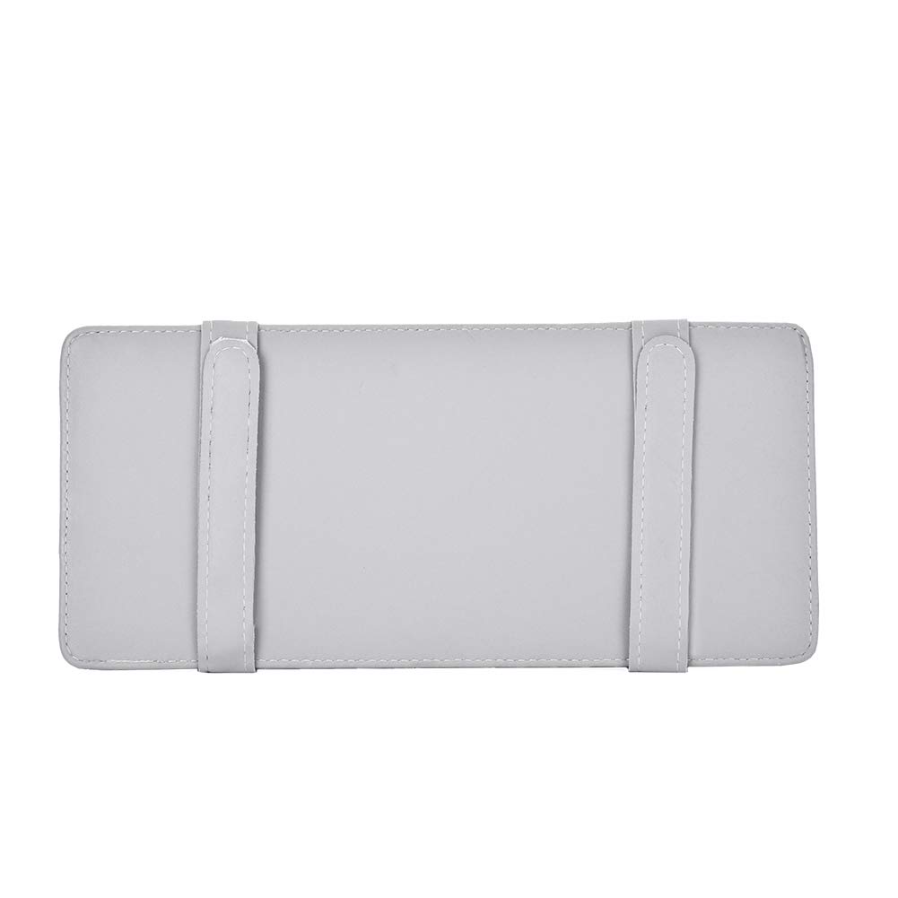 Universal PU Leather Car Sun Visor Organizer - CD/DVD/Glasses/Driving License Holder with Silver Finish | Perfect for Road Trips, Commuting & Vehicle Organization