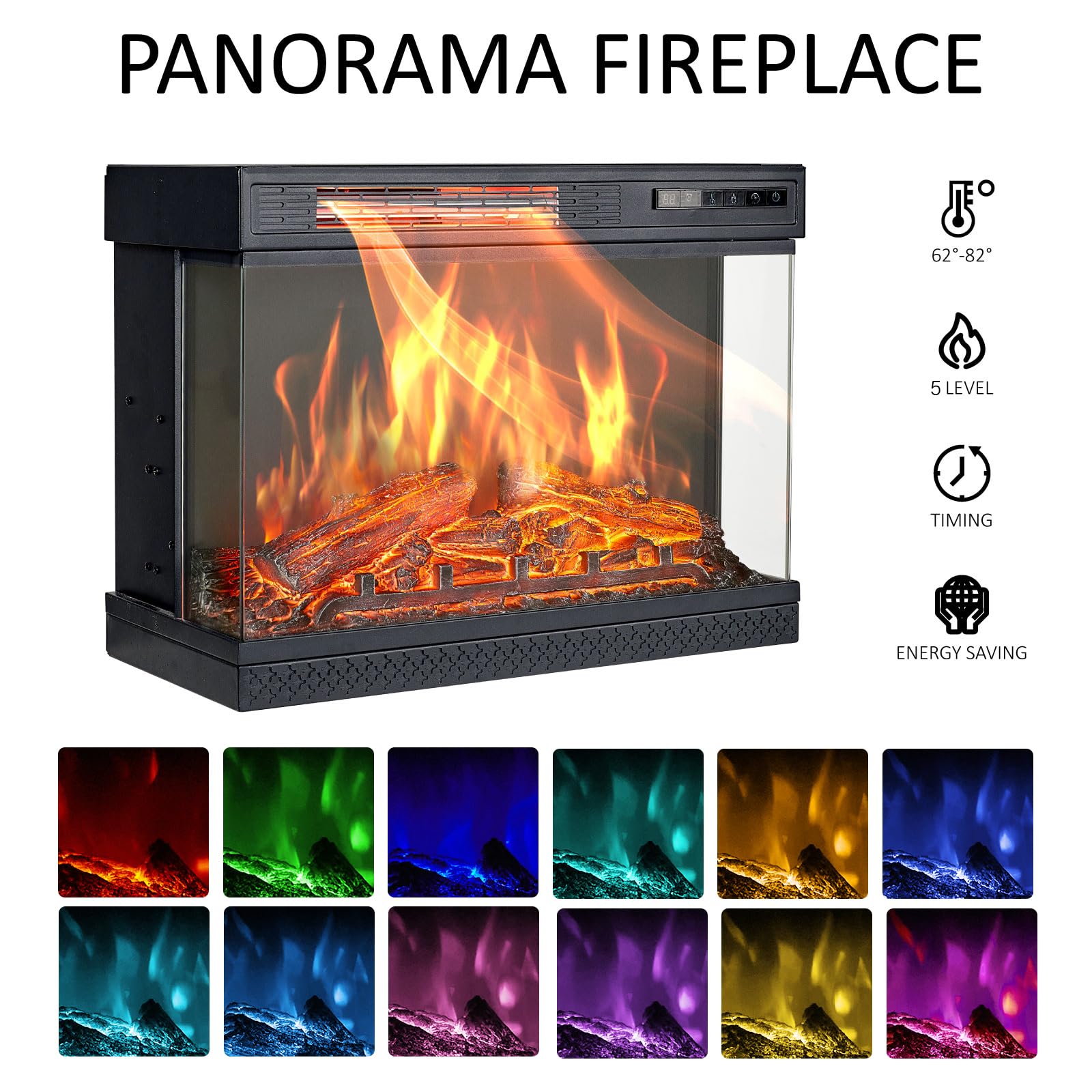 AMERLIFE 65 Inch 3-Sided Glass Fireplace TV Stand - 12 Color LED Media Console with Storage Doors - Rustic White Entertainment Center for Living Room, Bedroom & Home Theater