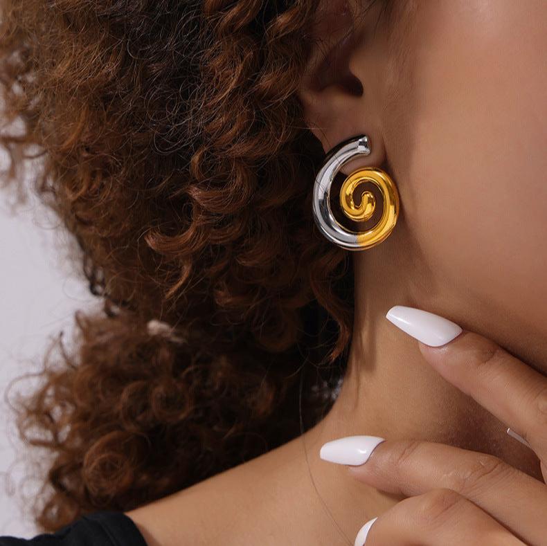 Two Tone Spiral Twist Stud Earrings for Women - F1467 | Elegant Fashion Jewelry for Parties, Dating & Everyday Wear
