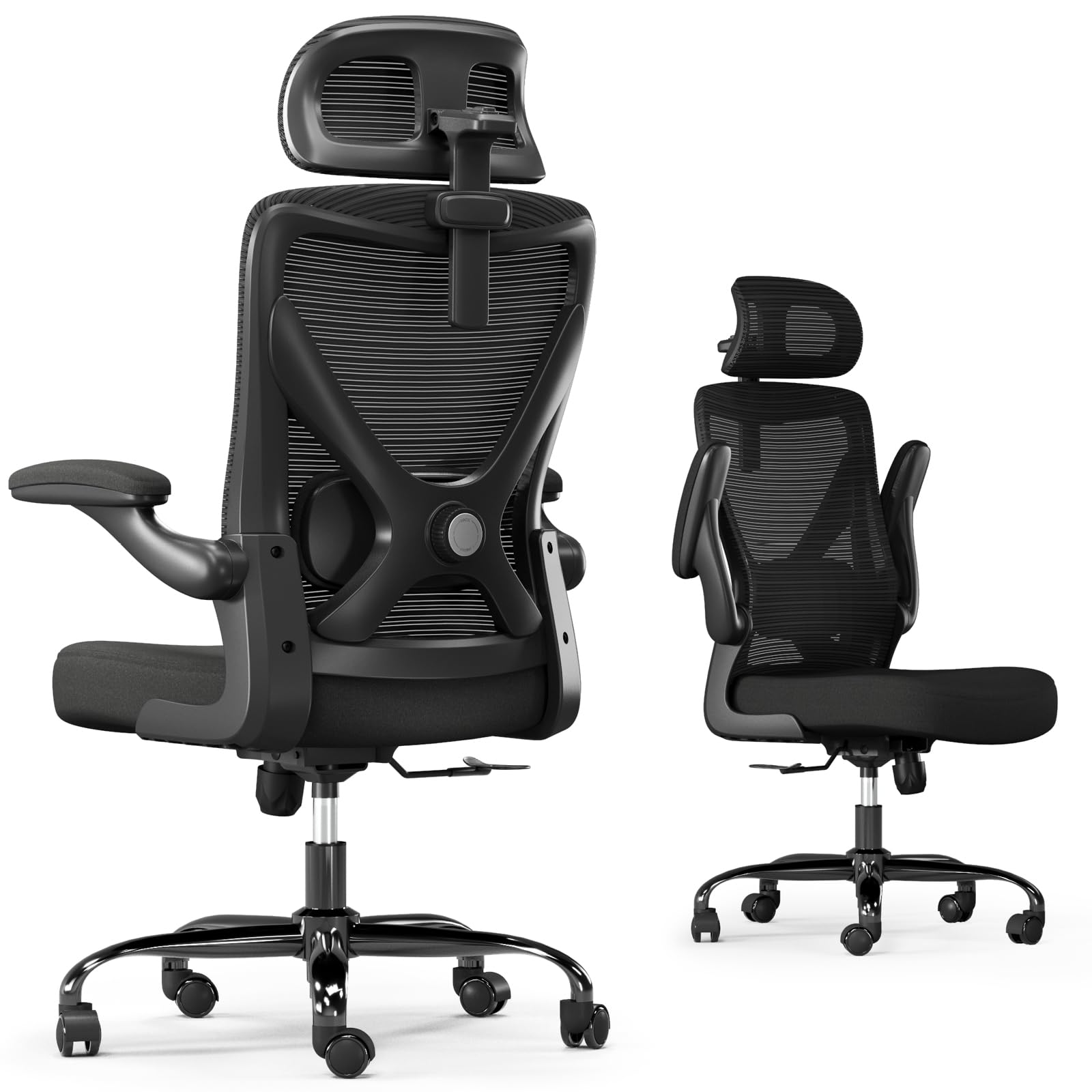 Ergonomic Office Chair with Lumbar Support & Headrest - Adjustable X-Shaped Computer Desk Chair for Home Office, Gaming & Work - Breathable Mesh Back, Comfortable Seat (Black) - Perfect for Long Hours Sitting, Online Meetings & PC Gaming