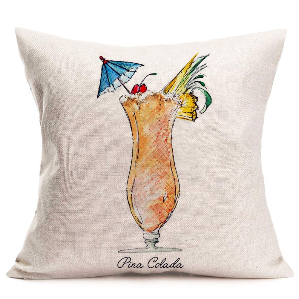 Fukeen Summer Throw Pillow Cases Set of 4 - 18x18 Inch Tiki Bar & Cocktail Themed Decorative Cushion Covers (Blue Hawaiian, Kiwi Mojito) - Cotton Linen Square Pillowcases for Couch, Sofa & Home Decor - Perfect for Beach House, Tropical Party & Vacation Vibes